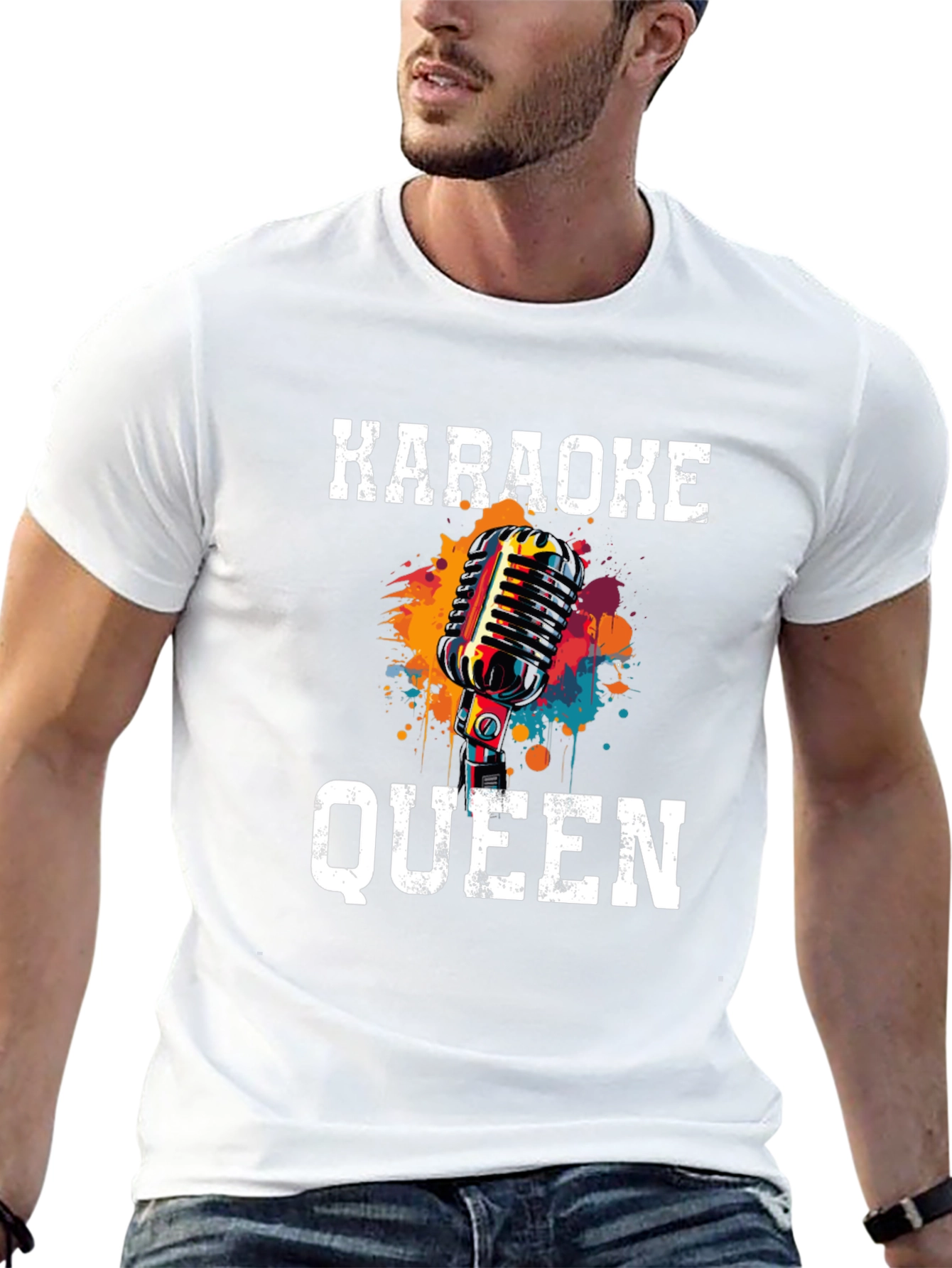 Karaoke Queen Graphic Tee - Retro Microphone Design