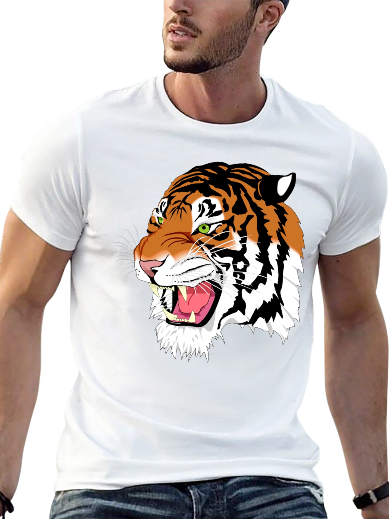 Bold Tiger Graphic Tee - Black Cotton T-Shirt