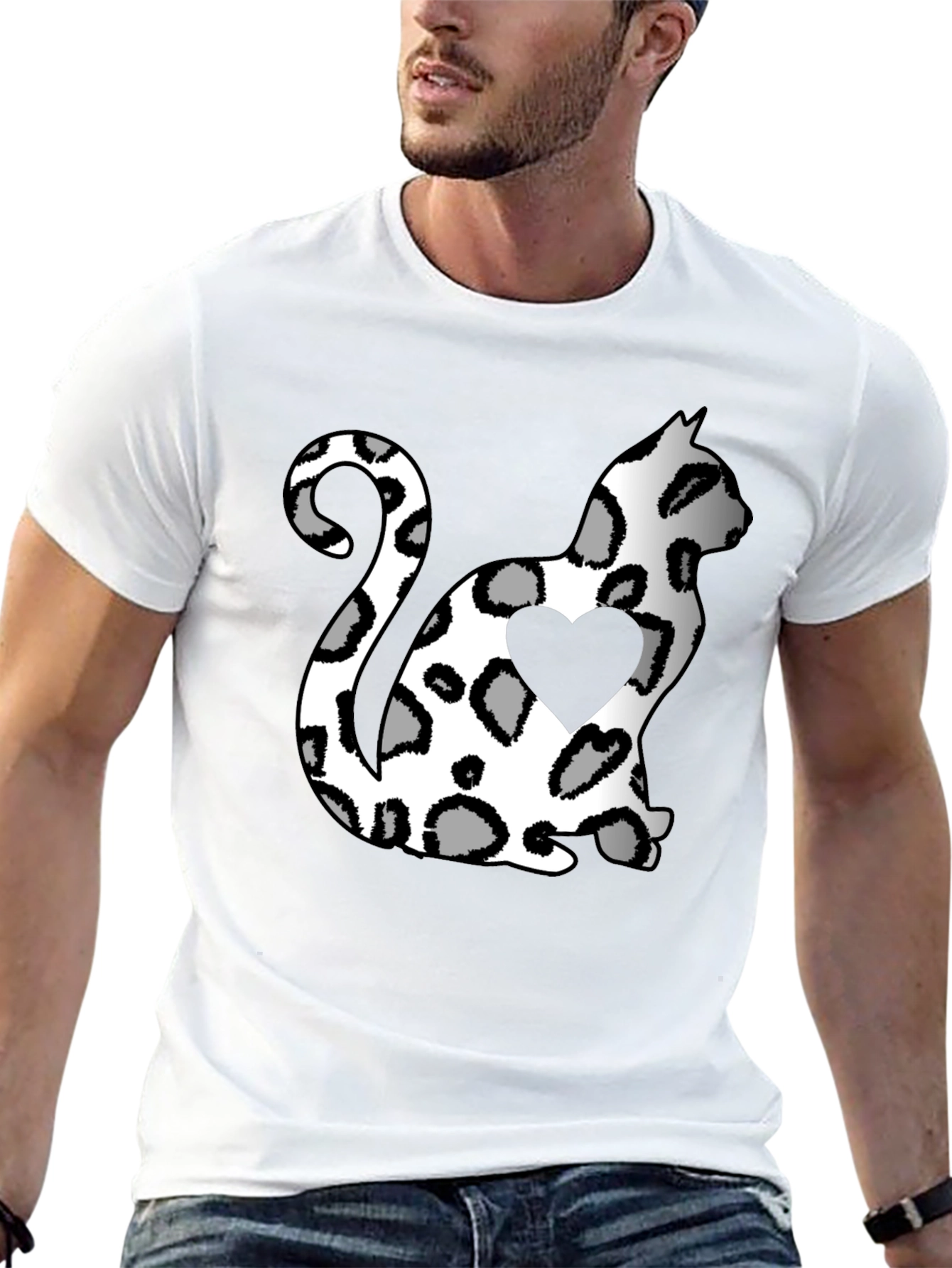 Cat Print Heart T-Shirt - Stylish & Unique