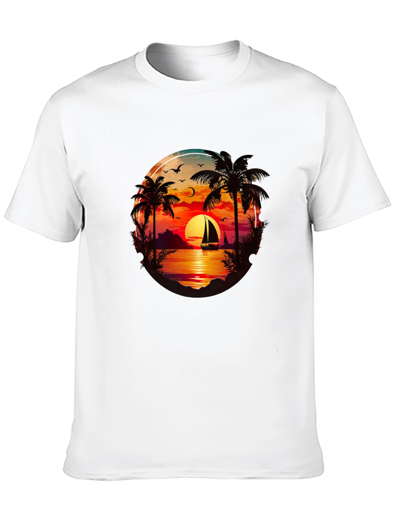 Sunset Sailboat Palm Tree Graphic Tee