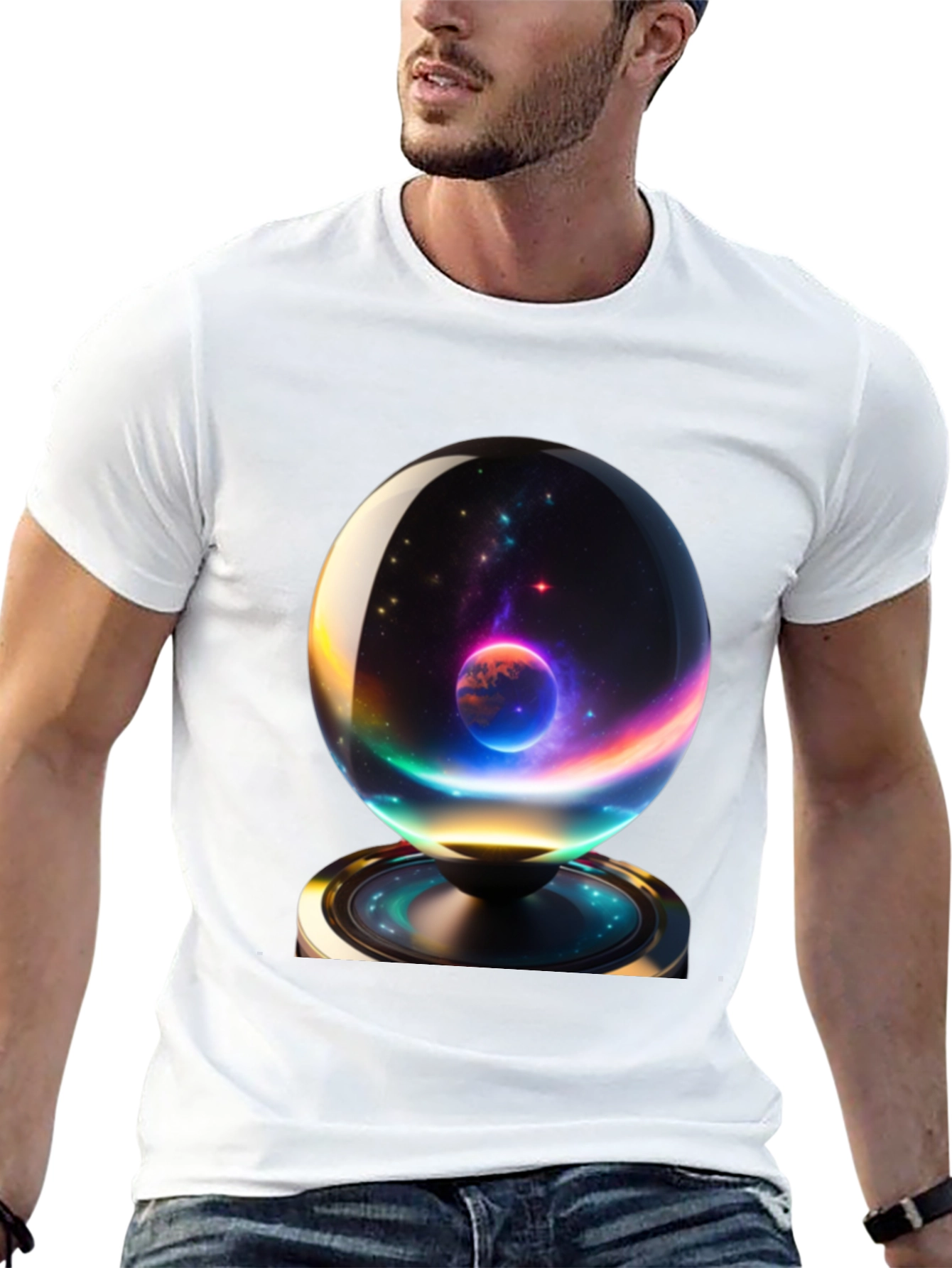 Cosmic Orb Graphic Tee - Black Cotton Blend