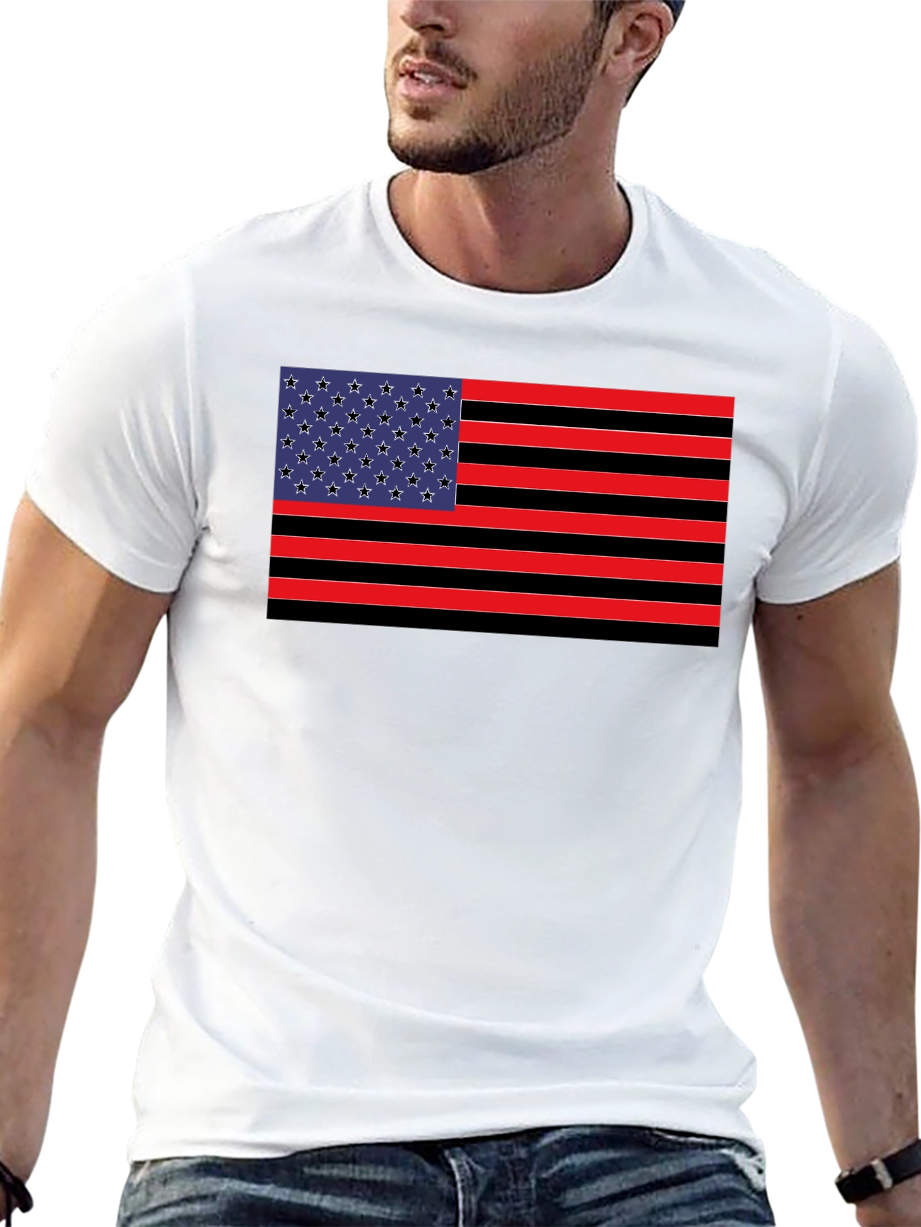 American Flag Graphic Tee - Black Cotton Blend Shirt