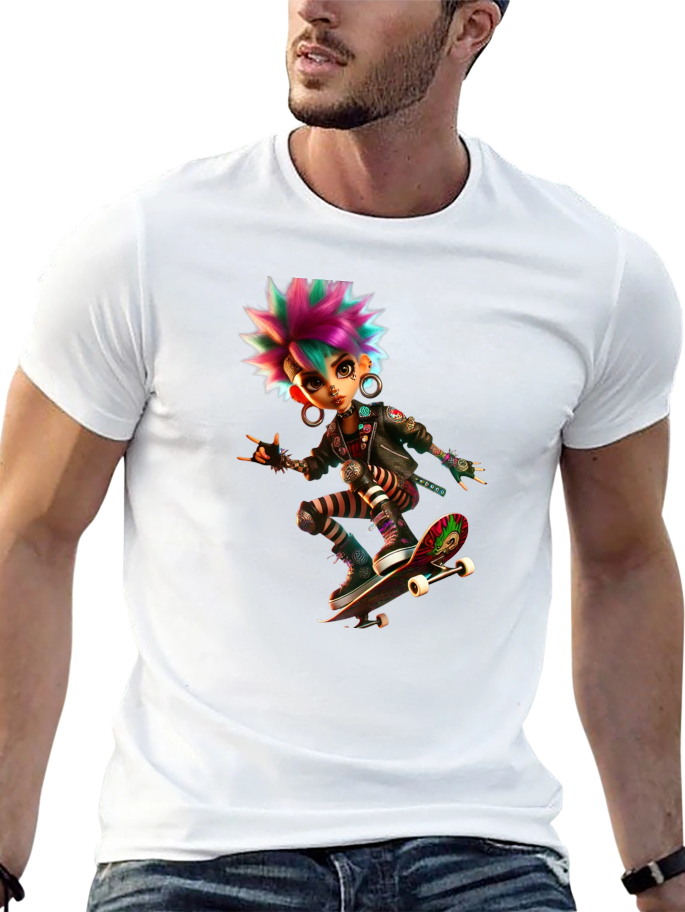 Punk Skater Graphic Tee - Bold & Edgy Design