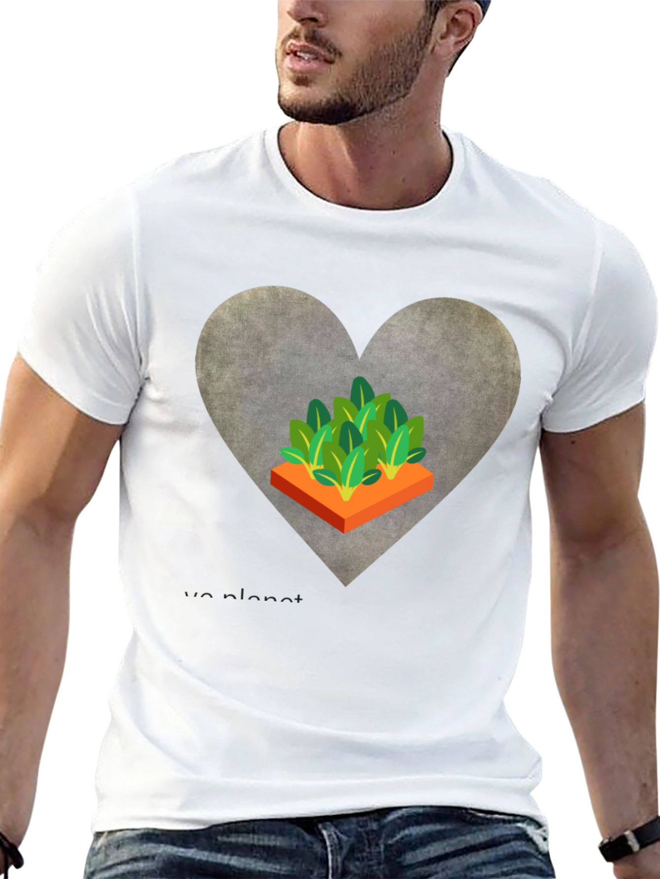 Love Our Planet Black T-Shirt Garden Heart Design