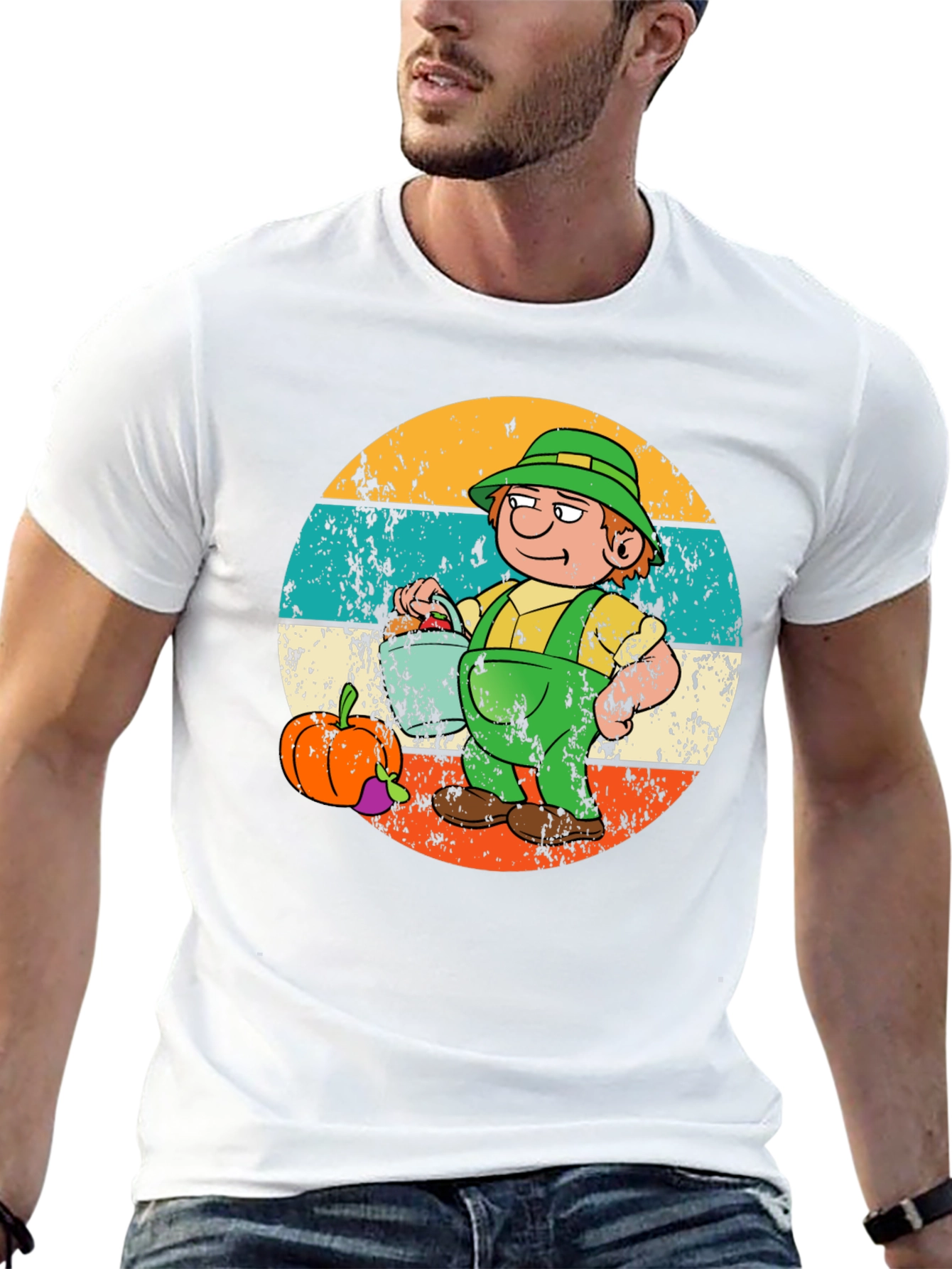Cartoon Farmer Graphic Tee - Black