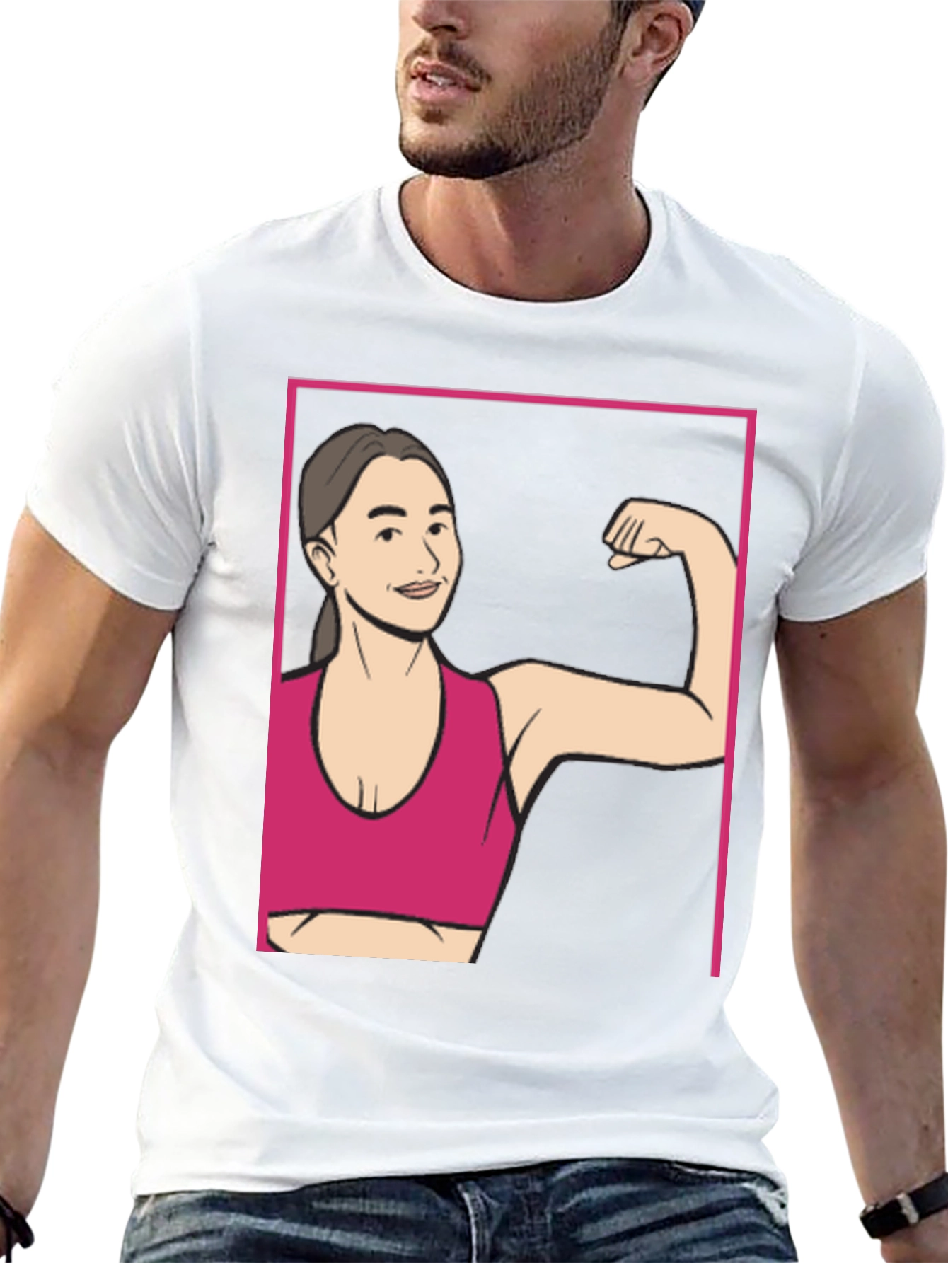 Strong Woman Cartoon Graphic Tee - Black Cotton Shirt