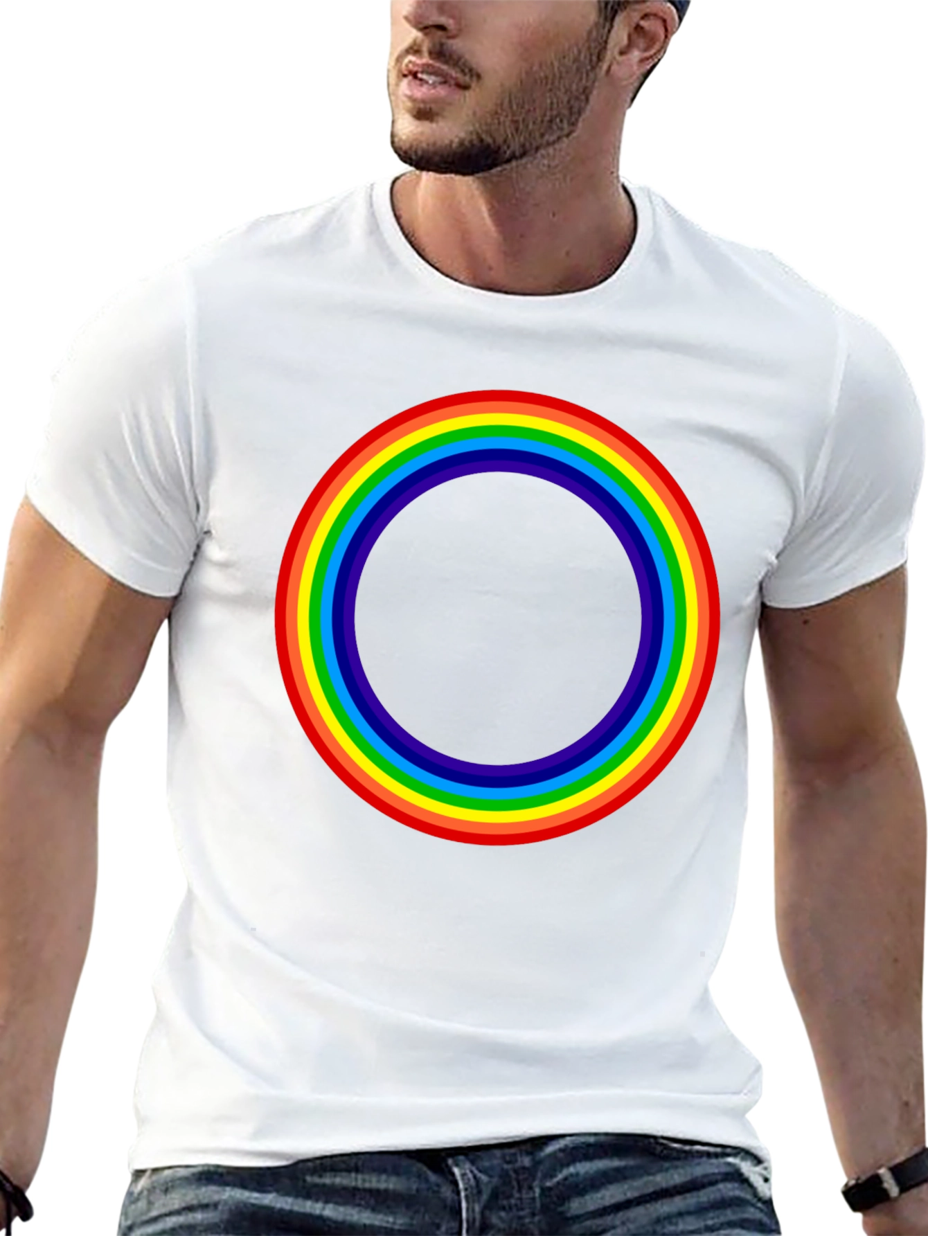Rainbow Circle Graphic T-Shirt - Black Cotton Tee
