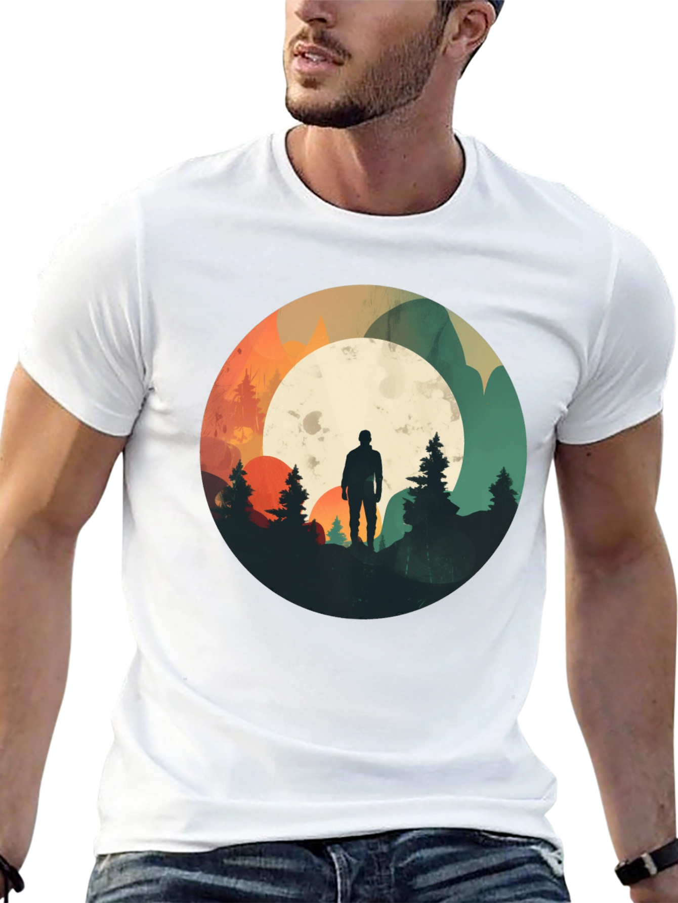 Nature Silhouette Graphic Tee - Black Cotton Blend