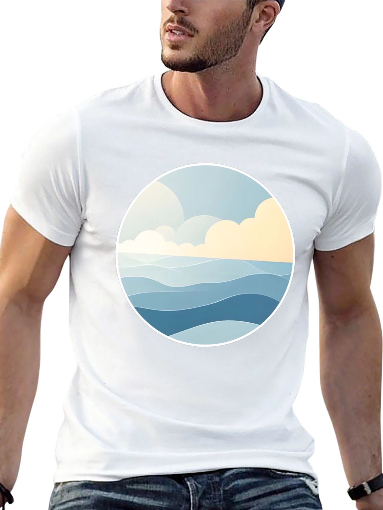 Ocean Wave Graphic Tee - Stylish Black Cotton T-Shirt