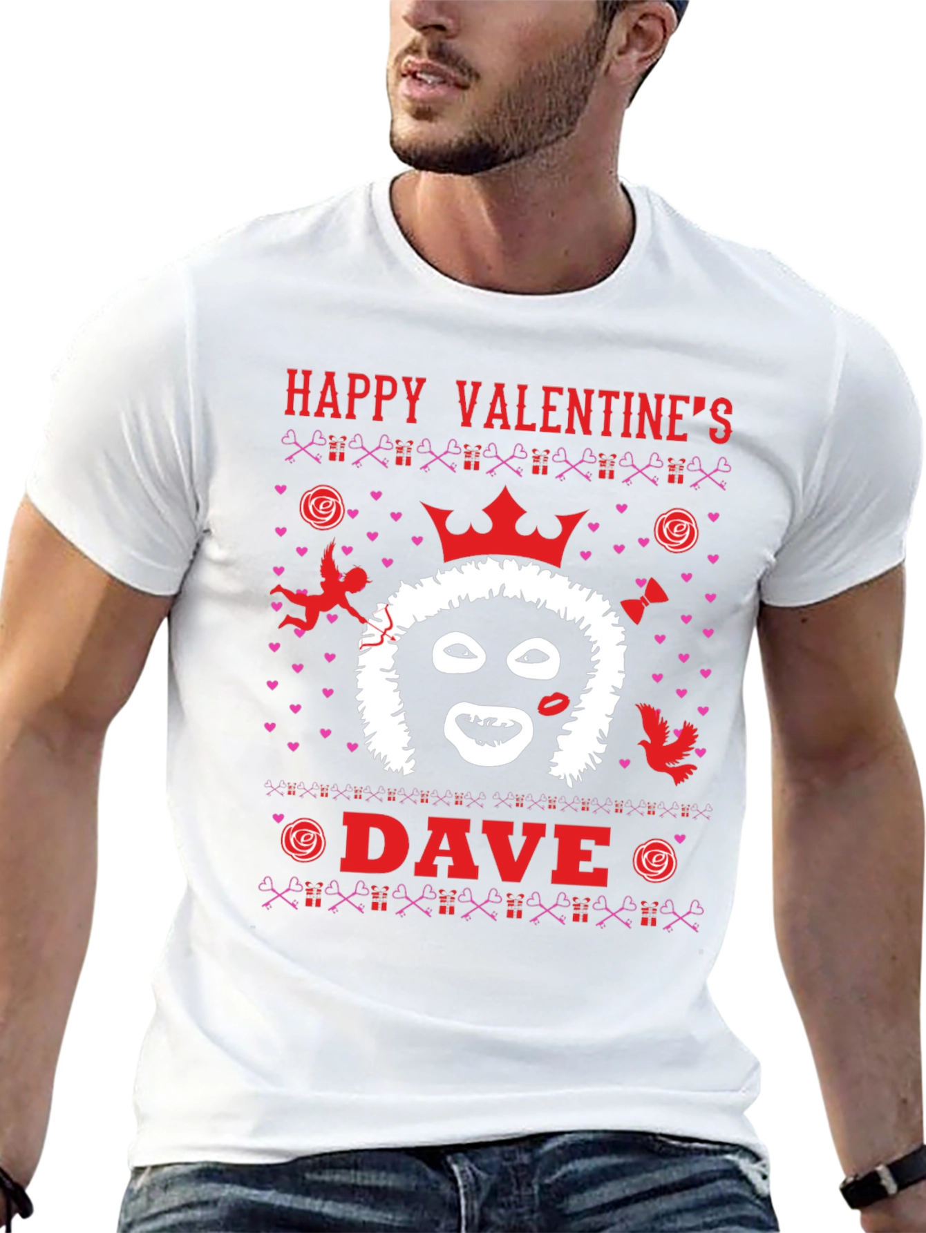 Happy Valentines Dave T-Shirt Black Novelty Graphic Tee