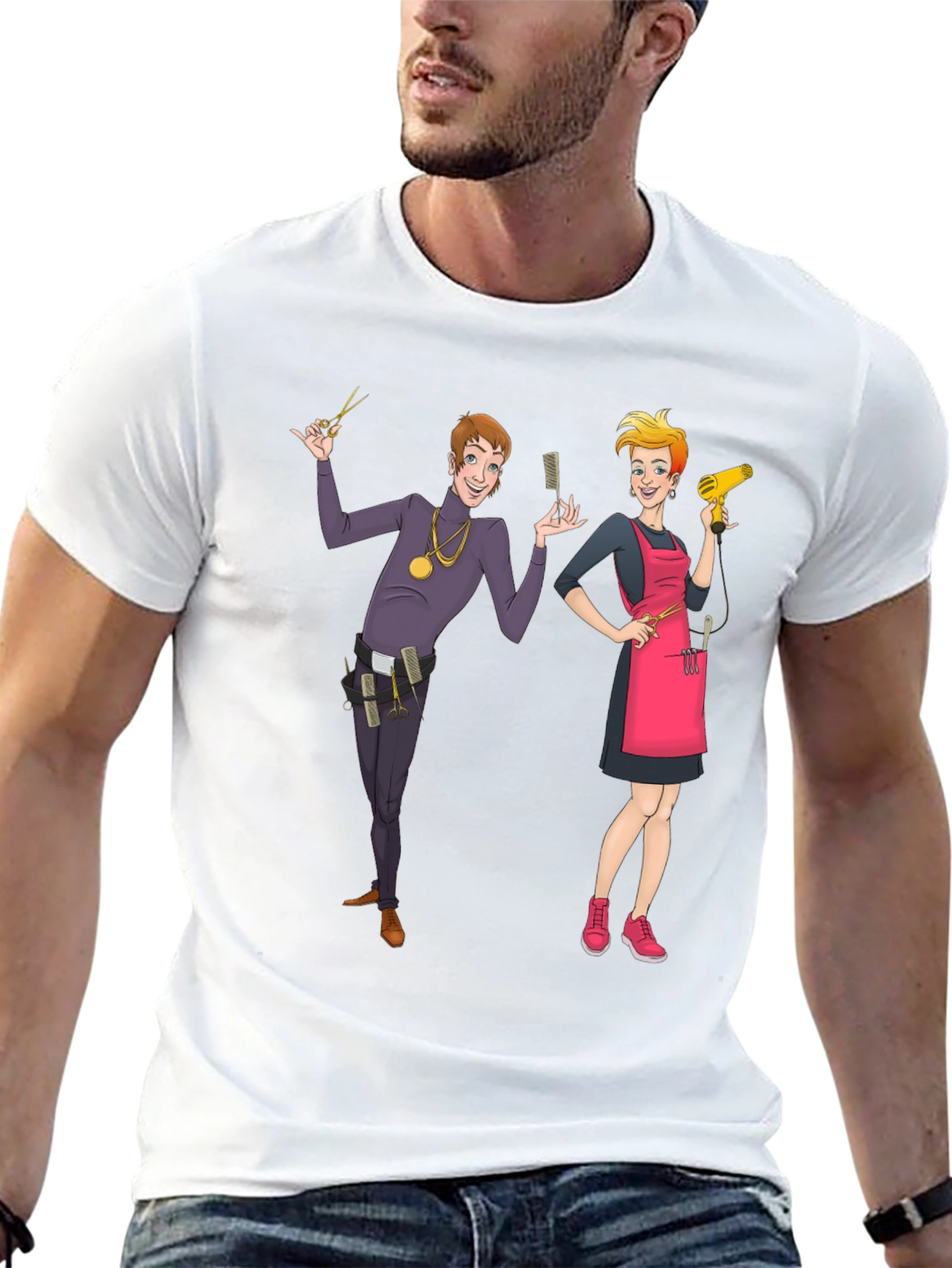 Cartoon Barber Graphic Tee - Black