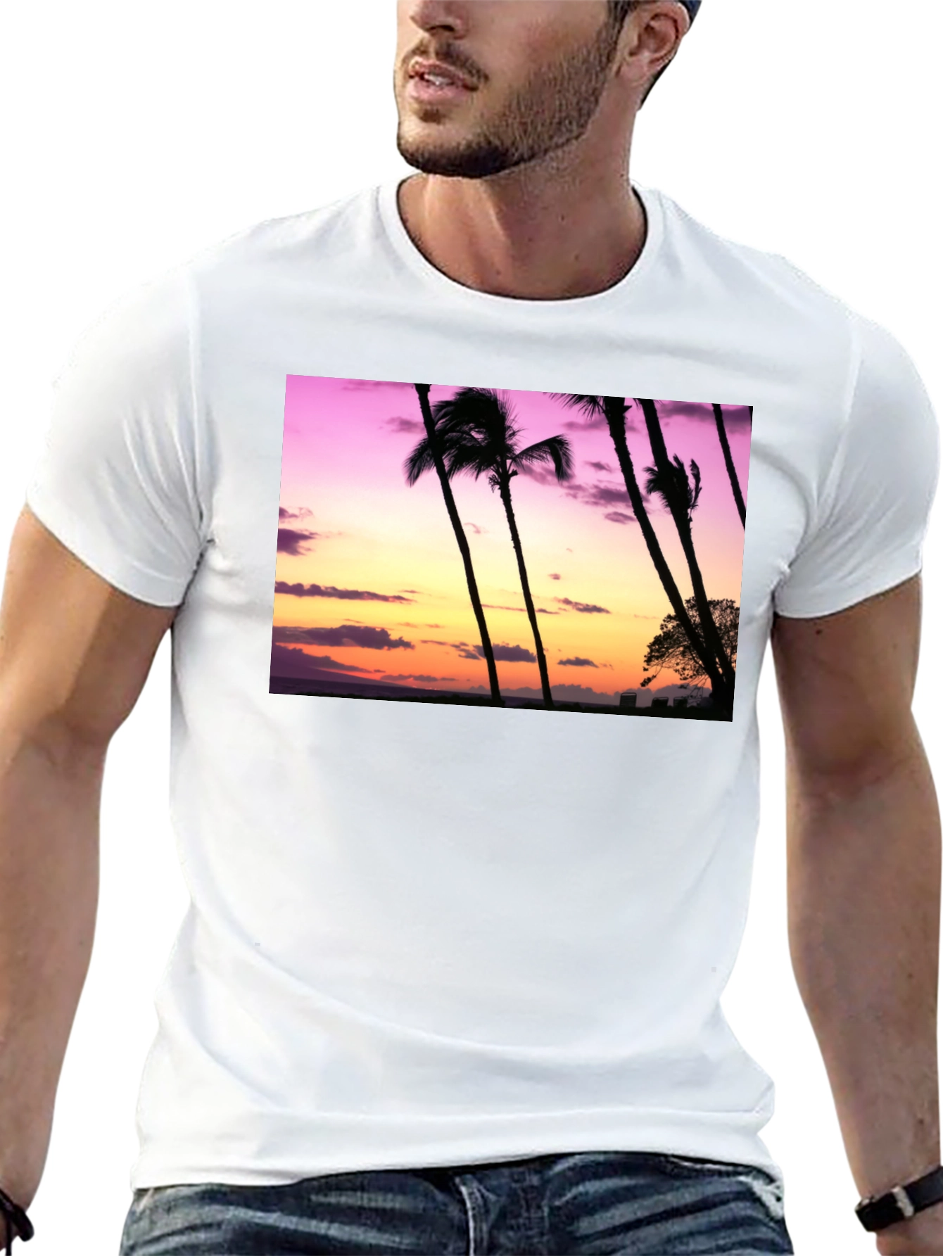 Sunset Palm Tree Graphic T-Shirt - Island Vibes