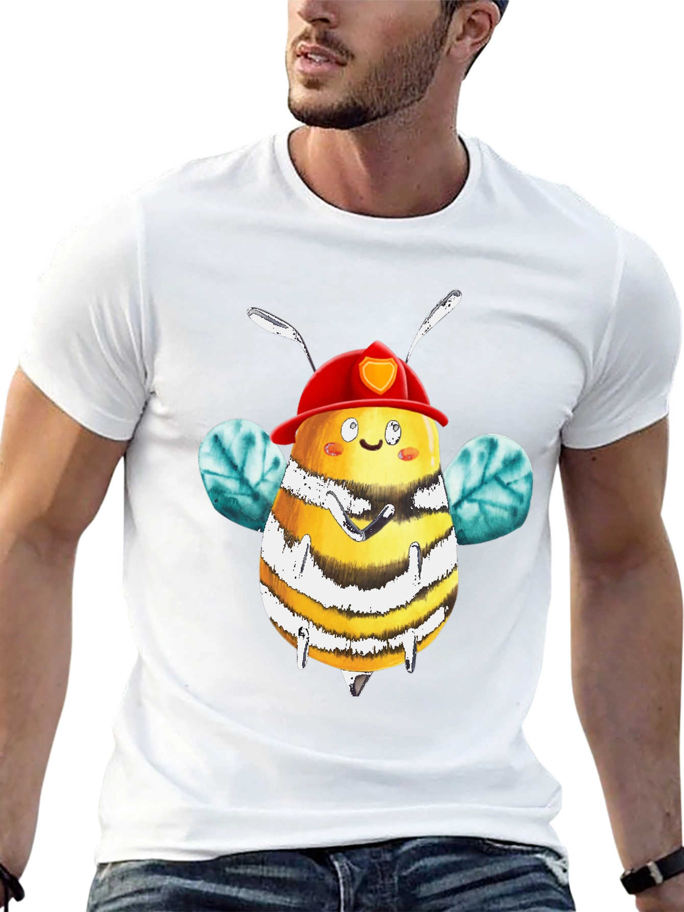 Firefighter Bee Graphic Tee - Black Cotton Shirt