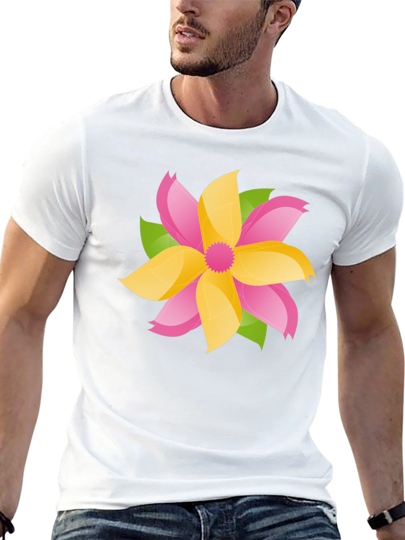Floral Graphic Tee - Bold Black Cotton T-Shirt