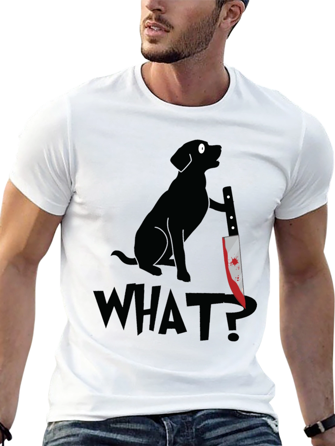 Dog with Knife Graphic Tee - What? T-Shirt