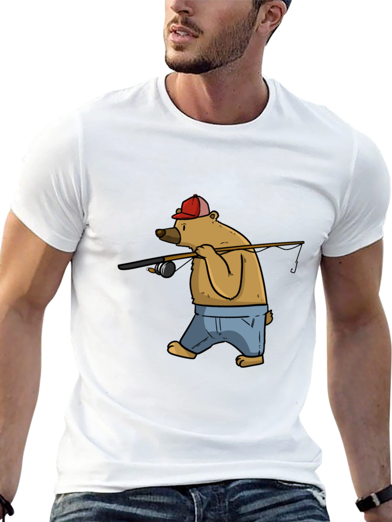 Bear Fishing T-Shirt - Cartoon Graphic Tee