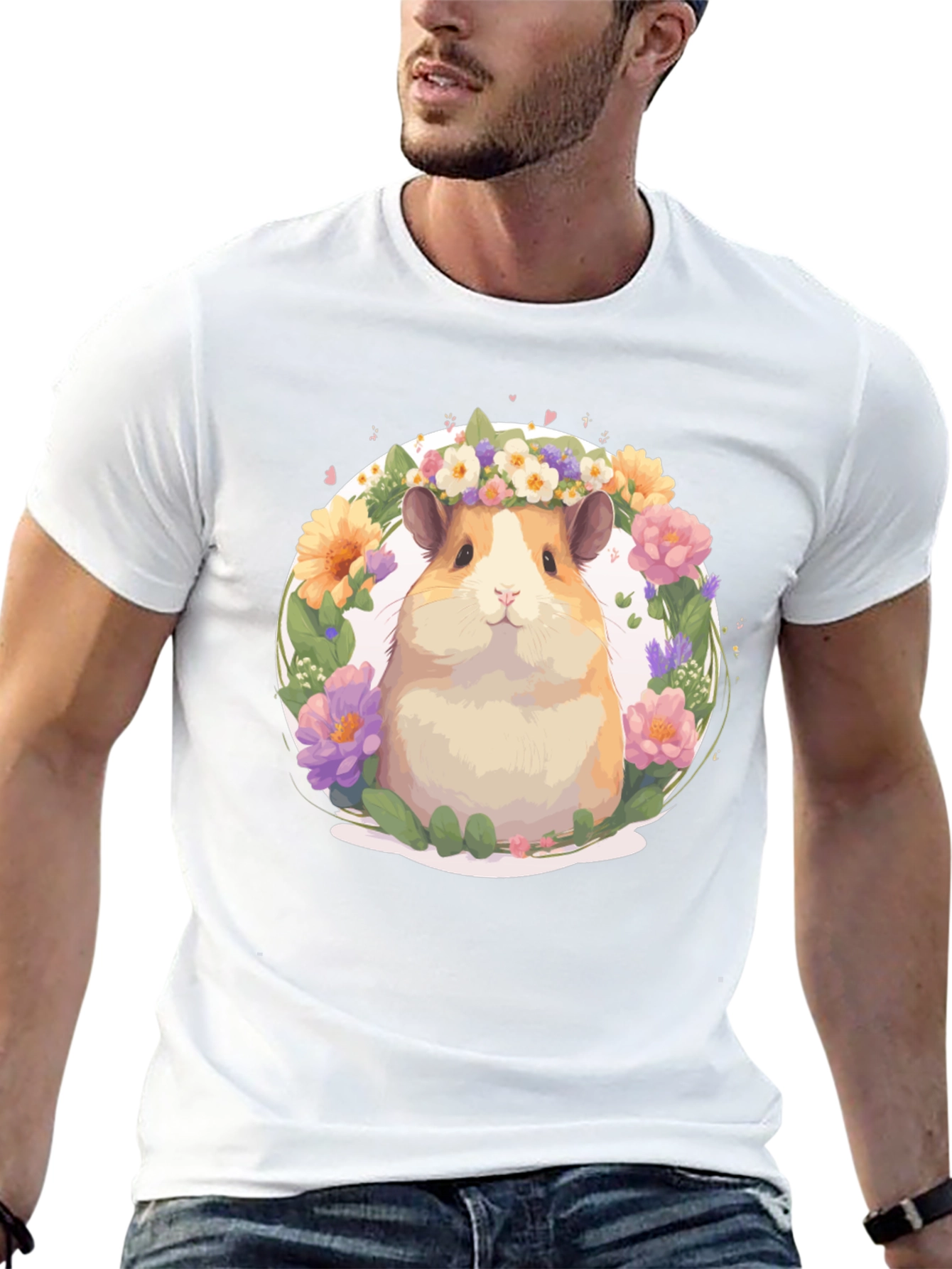 Cute Hamster Floral Wreath T-Shirt - Unisex