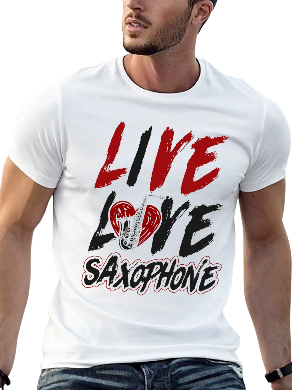 Live Love Saxophone Black Graphic Tee