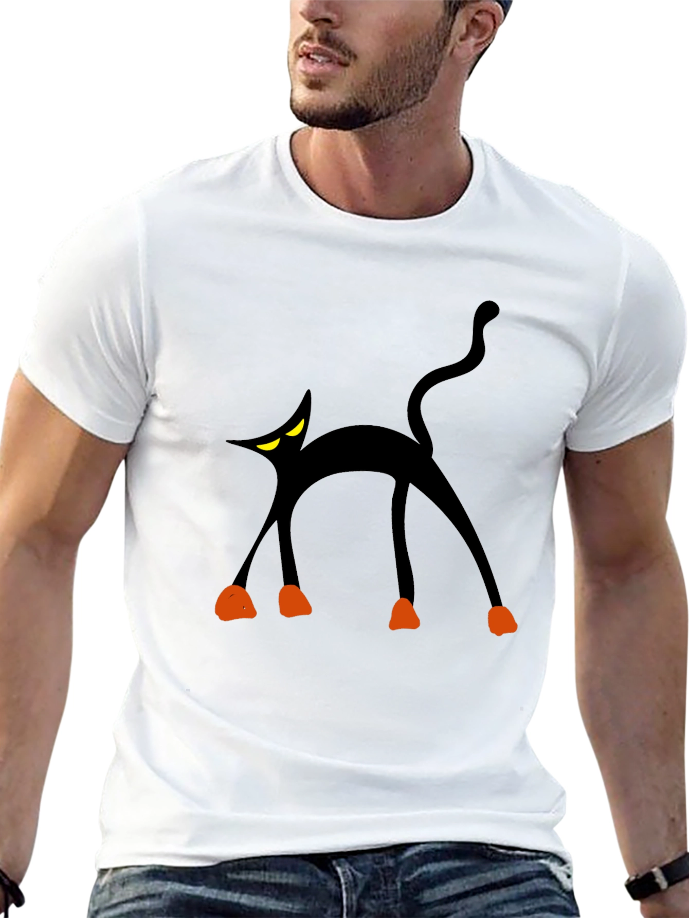 Spooky Black Cat Graphic Tee - Halloween Fun!