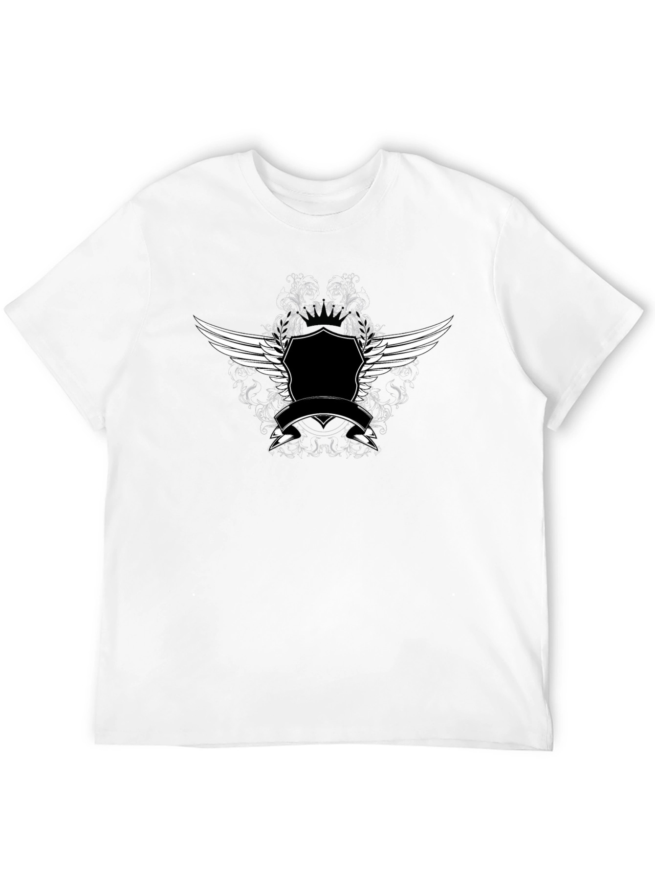 Black T-Shirt with Winged Crest Graphic