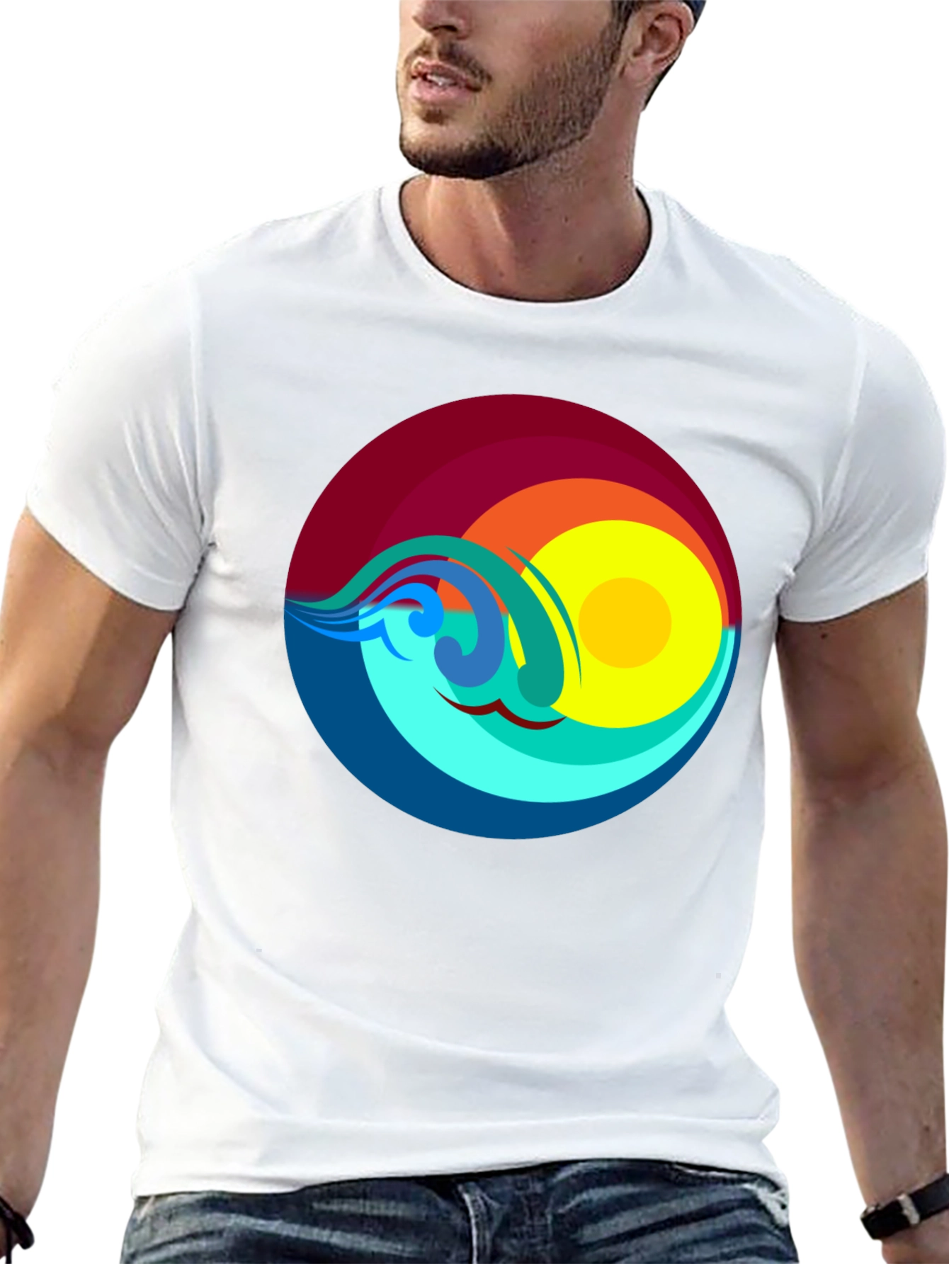 Sunset Waves Graphic T-Shirt - Black