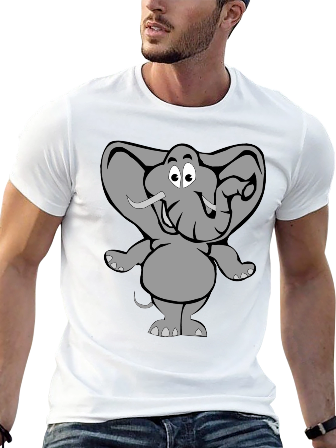 Elephant Cartoon Graphic Black T-Shirt