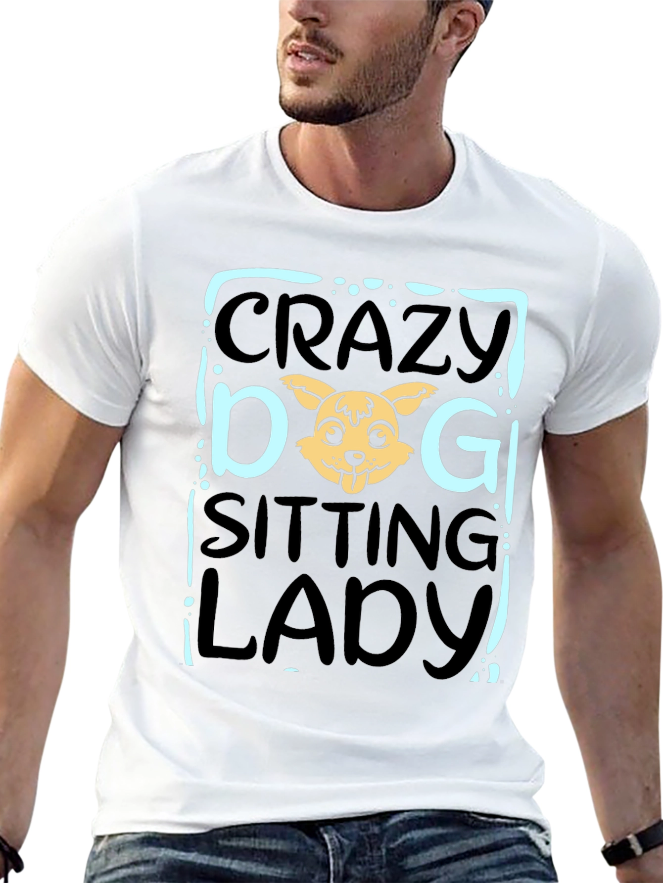 Crazy Dog Sitting Lady T-Shirt