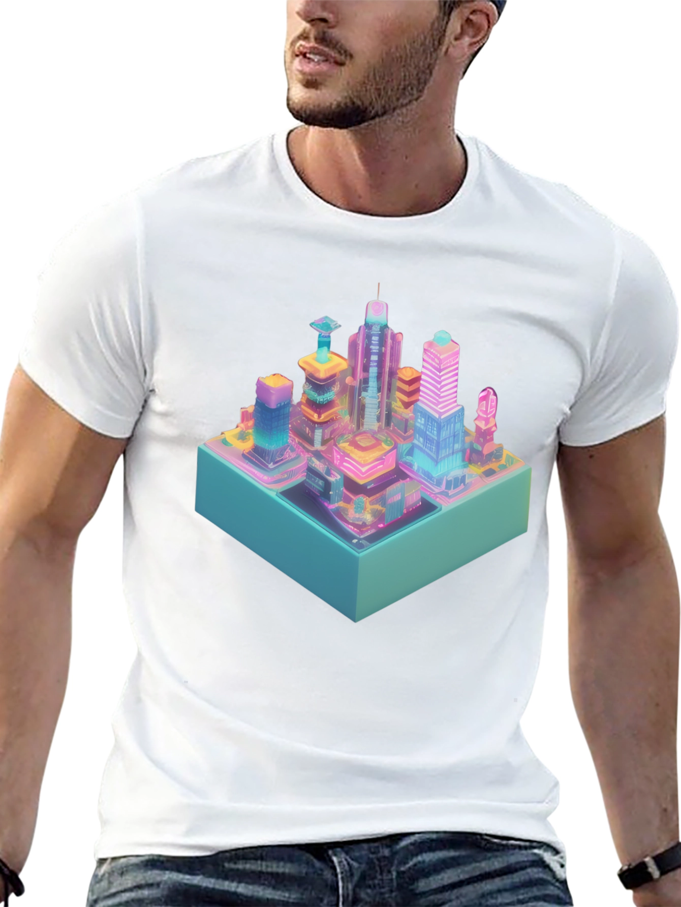 Cyberpunk City T-Shirt - Isometric Neon Design