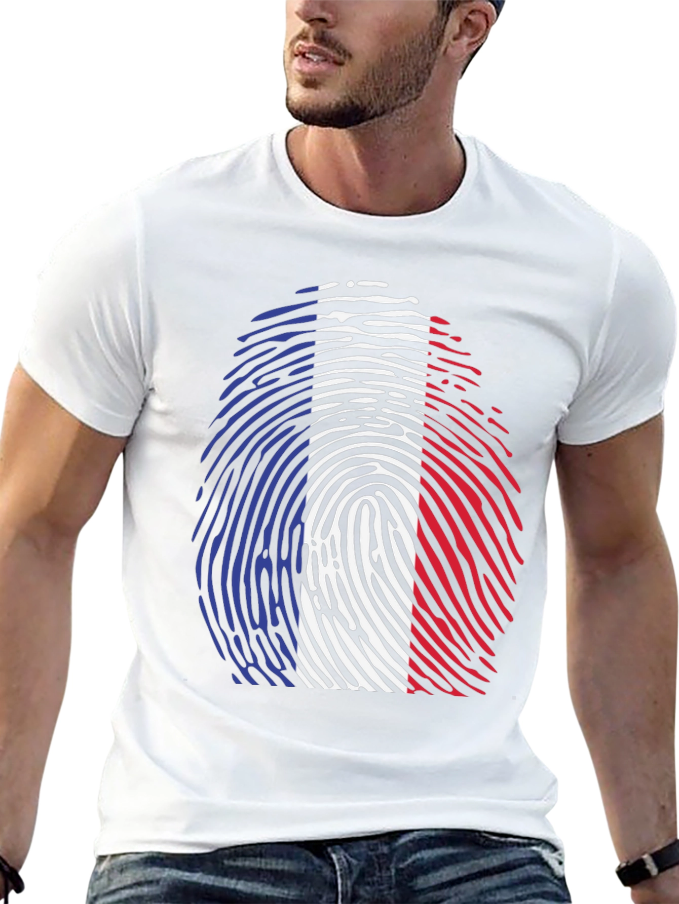 French Flag Fingerprint T-Shirt - Black Cotton Tee