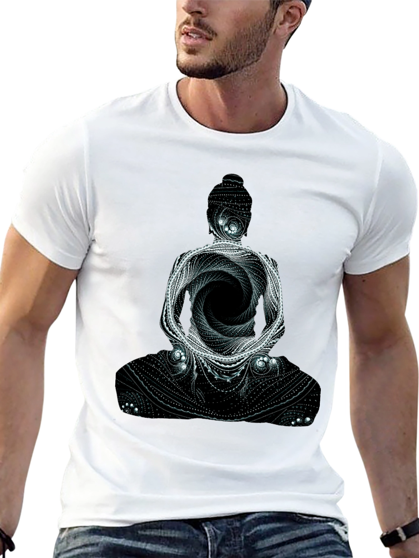 Buddha Graphic Print Mens Black T-Shirt