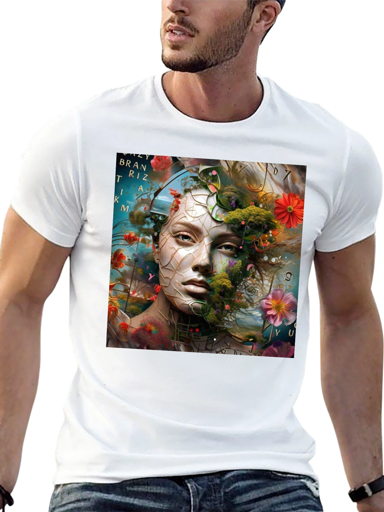 Floral Face Graphic T-Shirt - Artistic Design