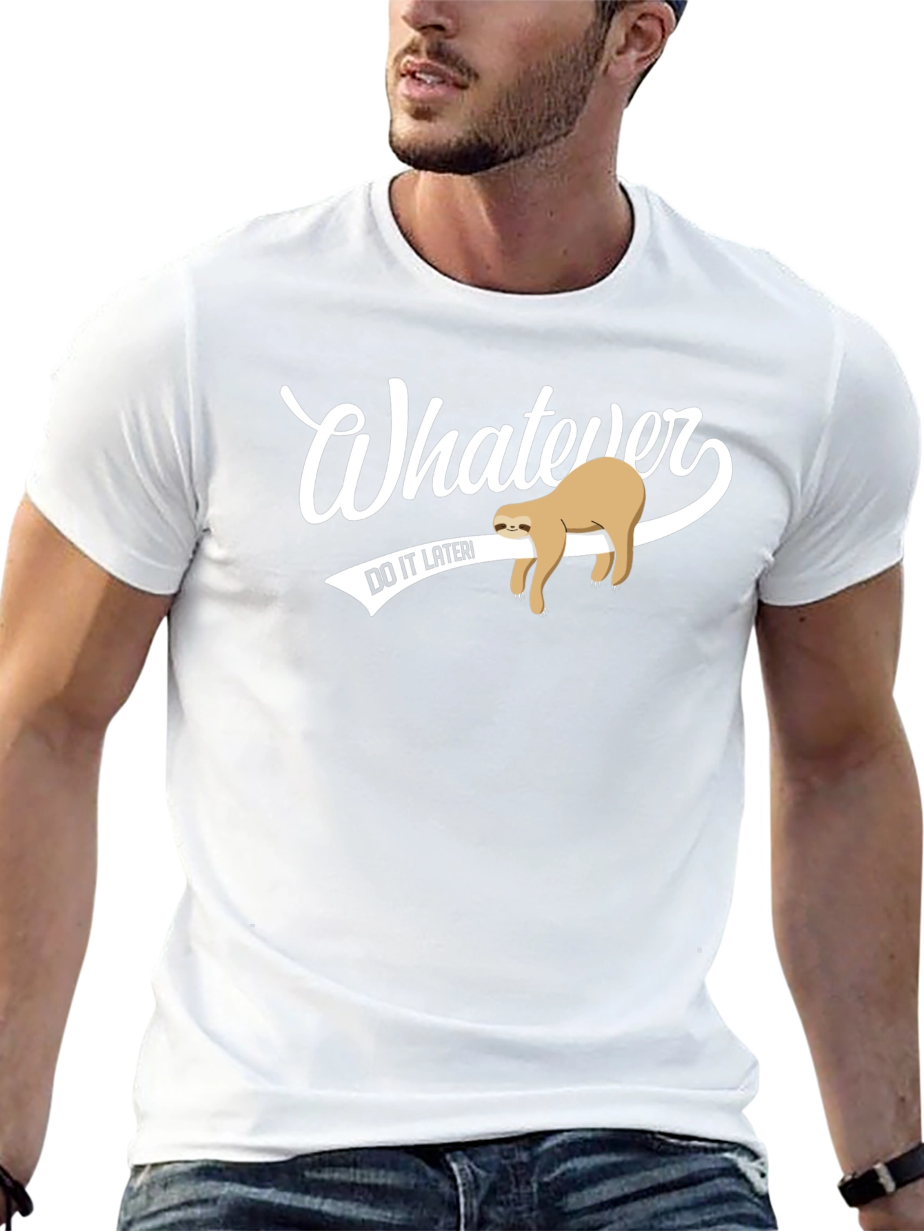 Whatever Do It Later Sloth Graphic Tee - Black