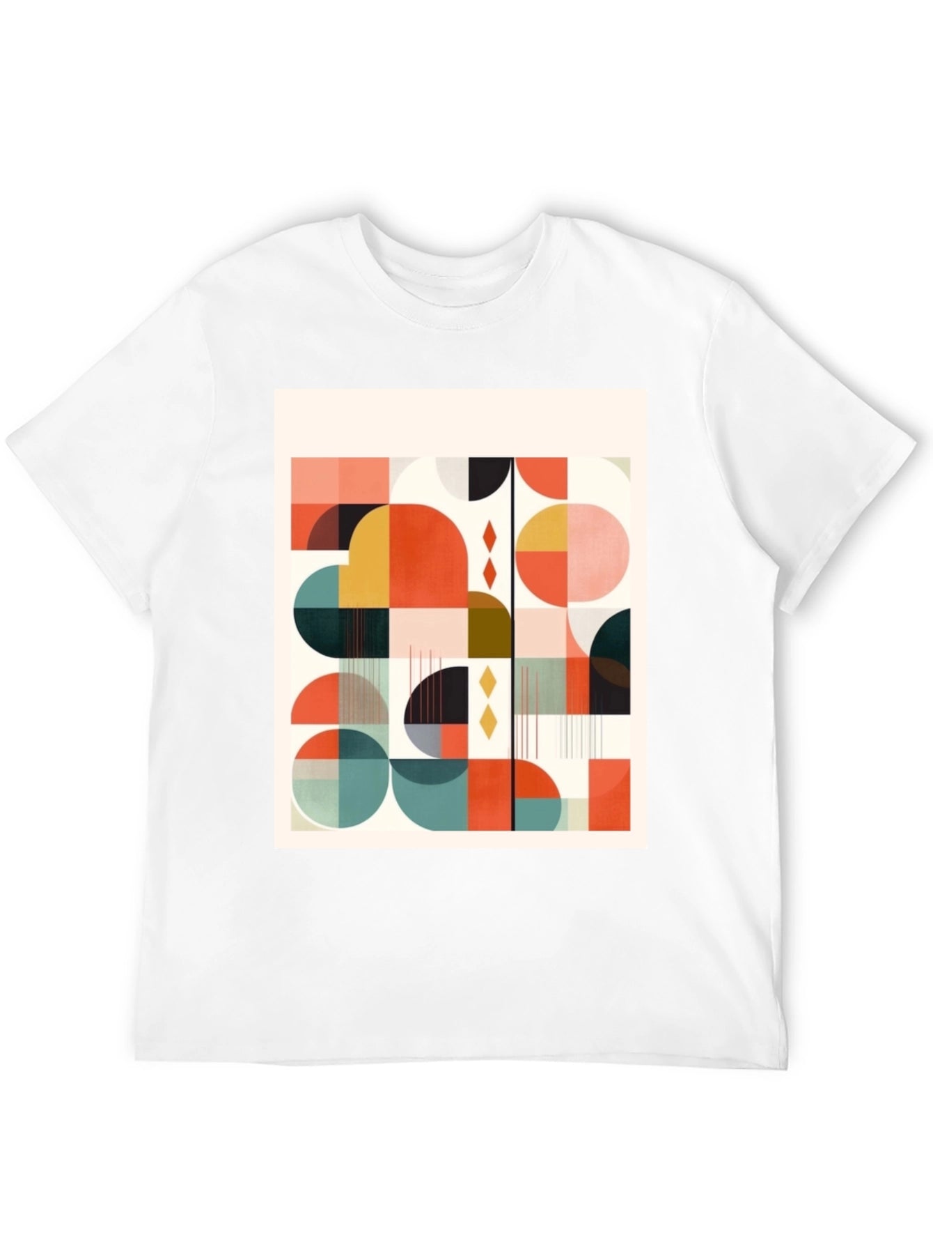Retro Geometric Print Tee - Modern Art Design