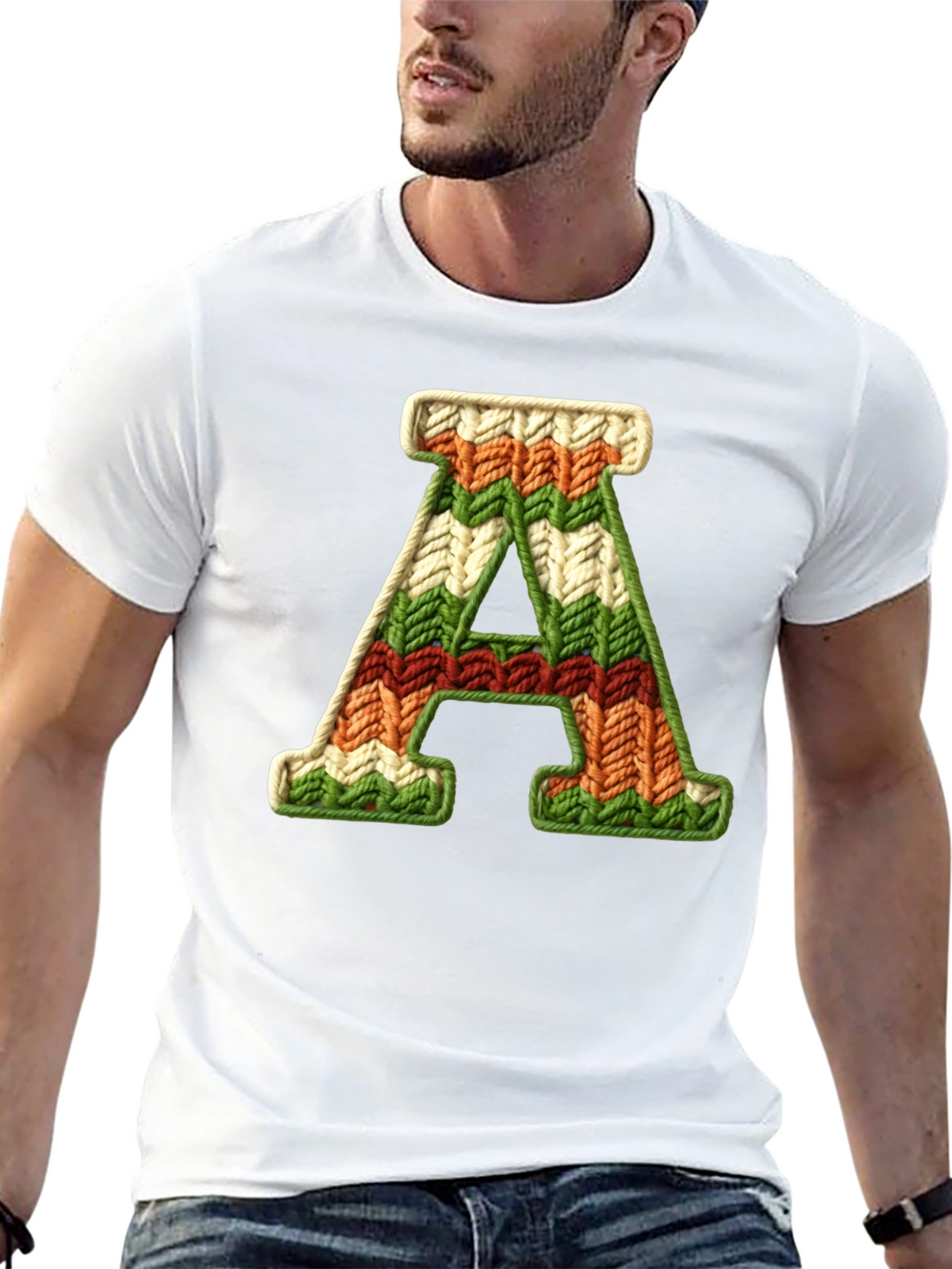 Letter A Knitted Pattern Black Tee