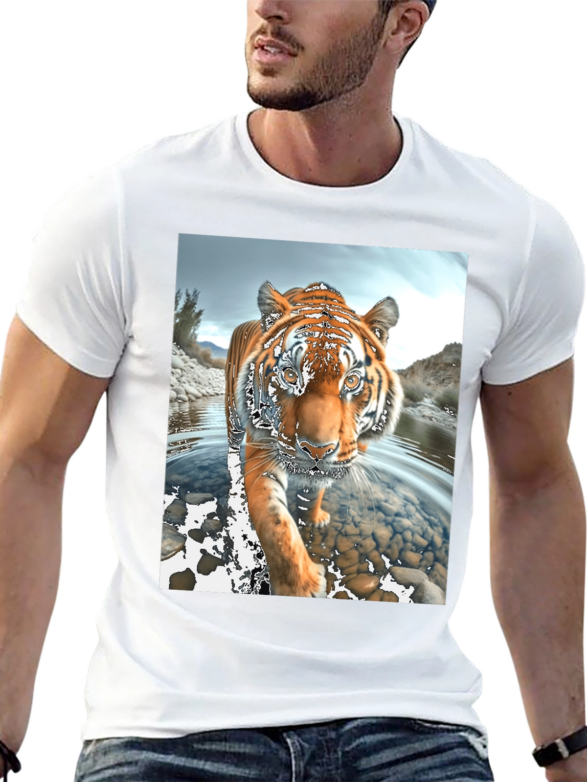 Tiger River Graphic Black T-Shirt