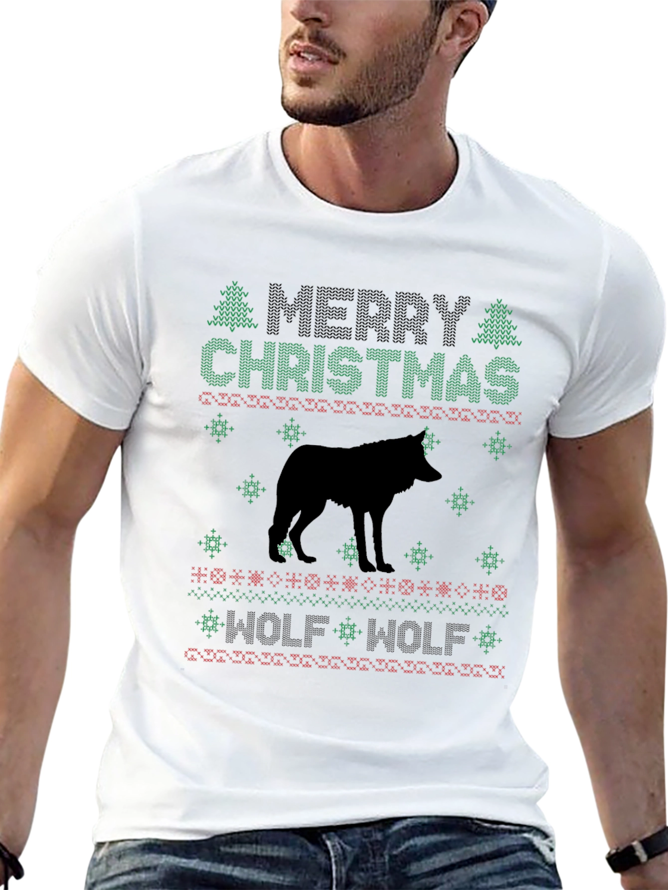 Merry Christmas Wolf Graphic Tee