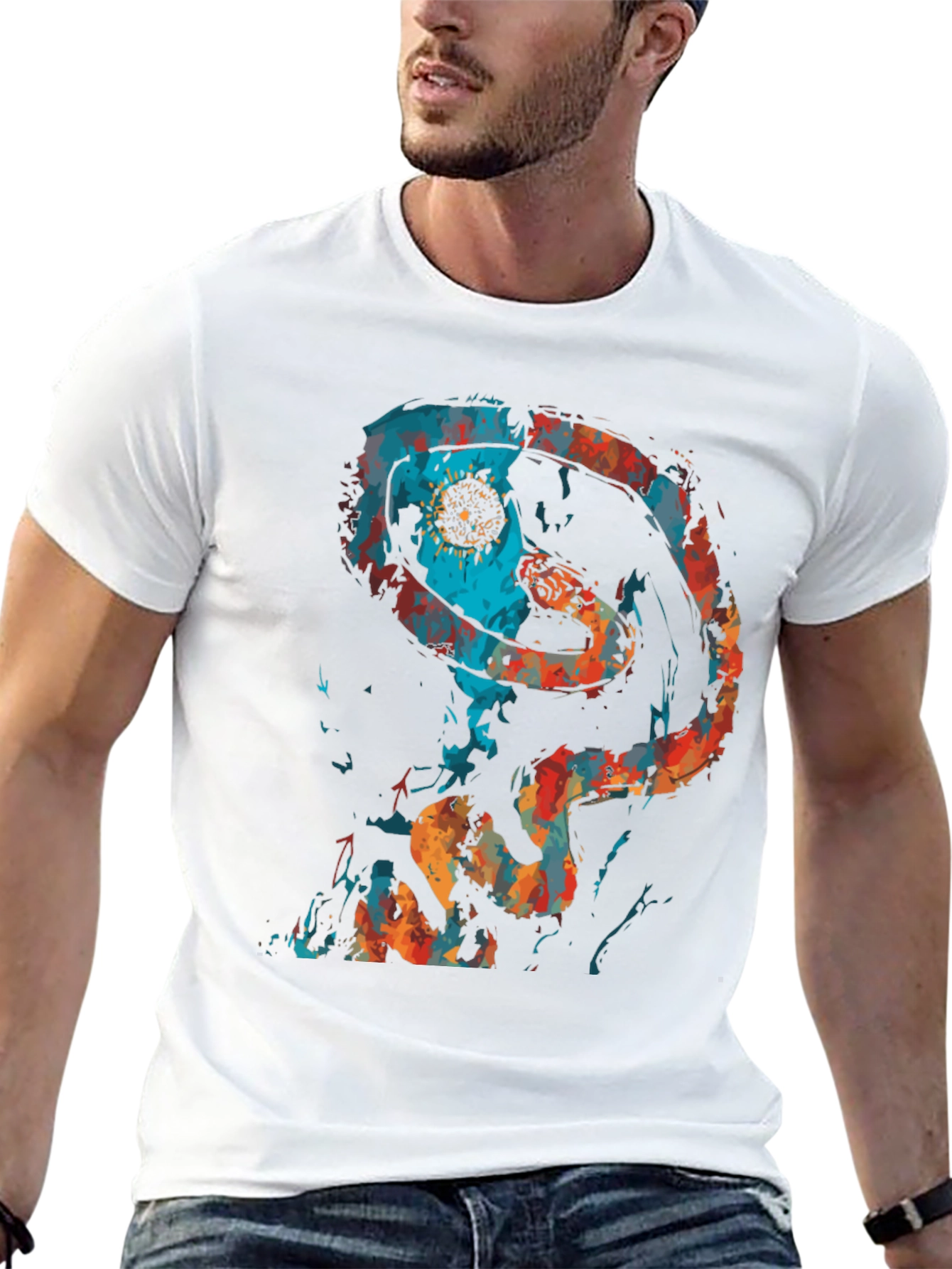Abstract Snake Graphic Black T-Shirt