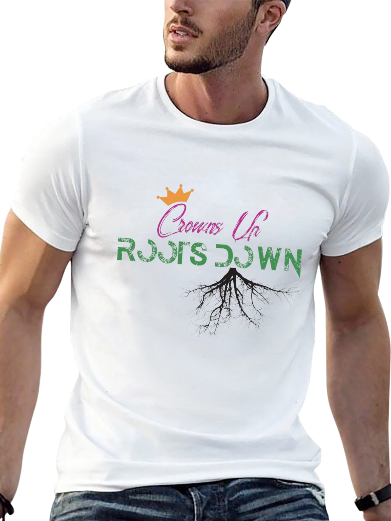 Crowns Up Roots Down Black Graphic T-Shirt