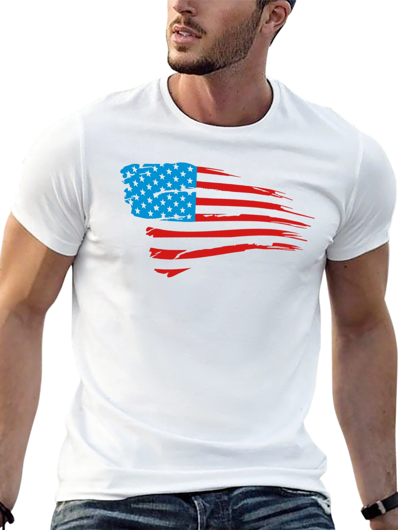 USA Flag Distressed Graphic Tee - Patriotic Style