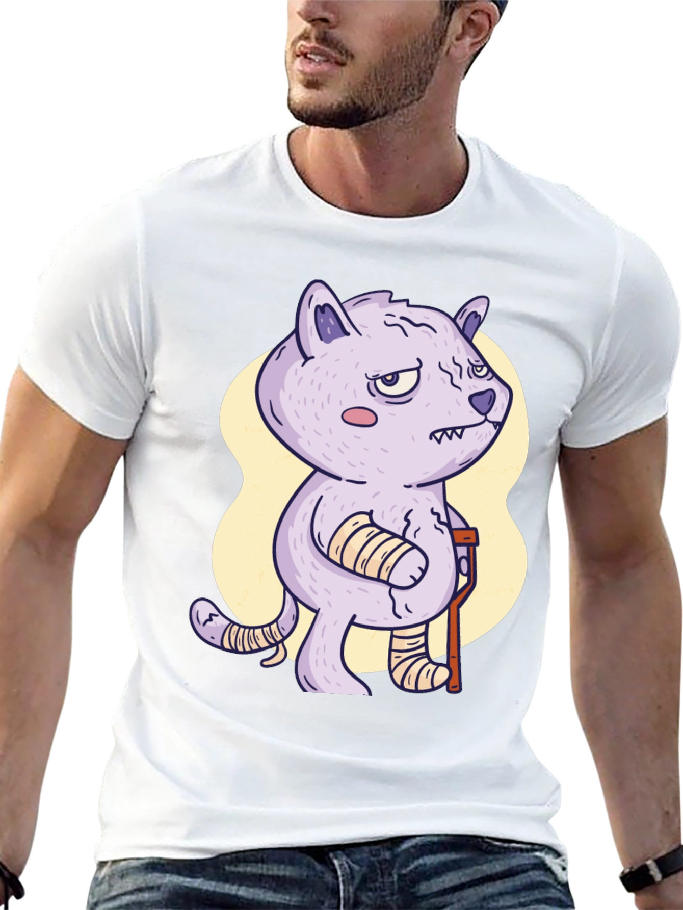Injured Cartoon Cat Graphic Tee