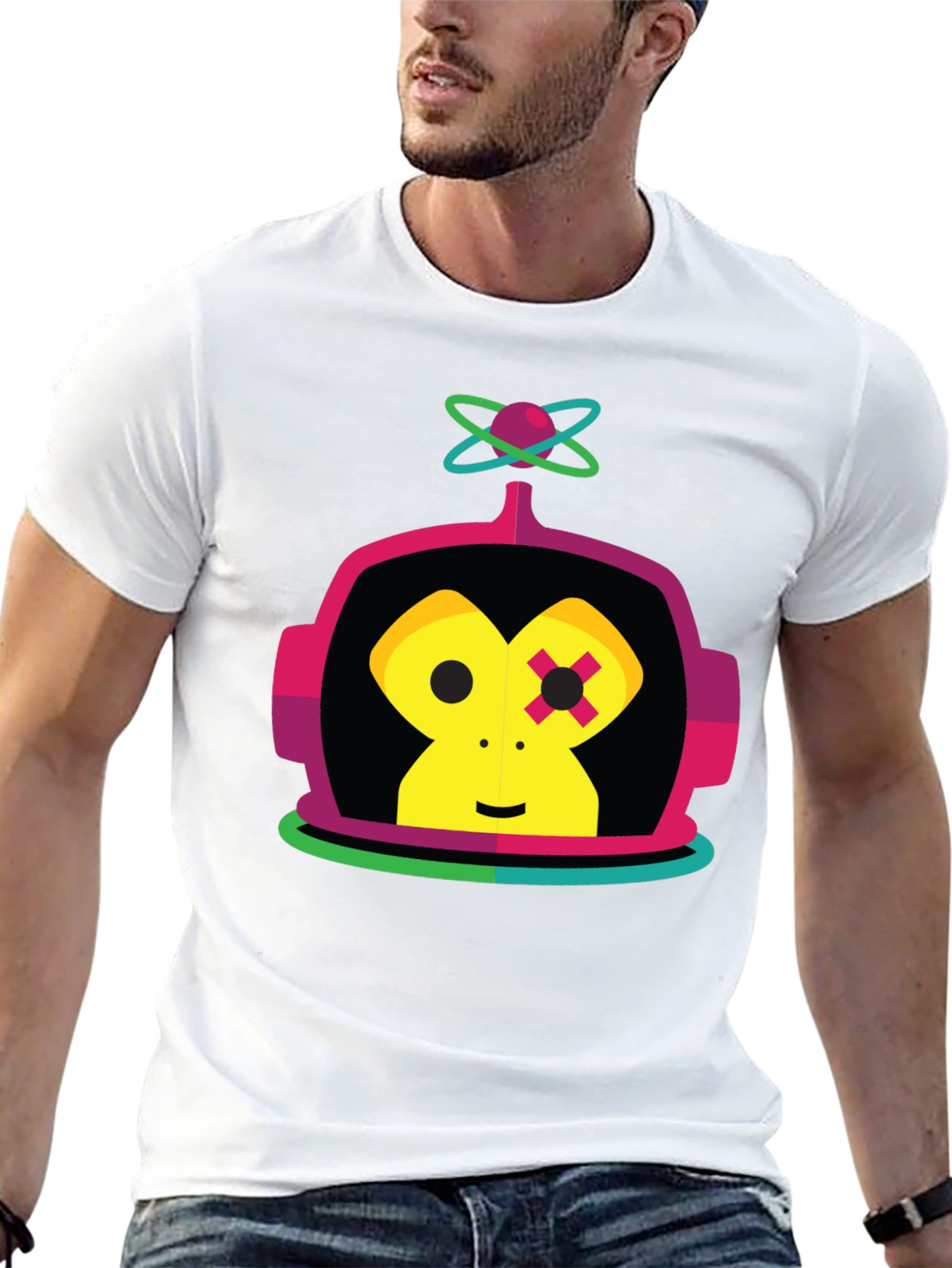 Retro Robot Monkey Graphic Tee - Black