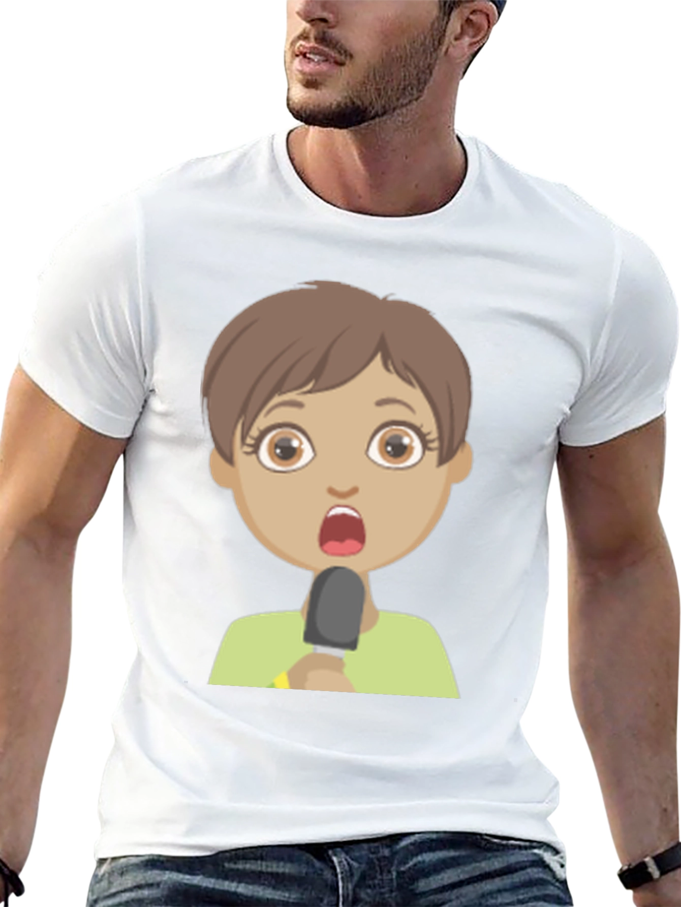 Shocked Girl Cartoon Black T-Shirt