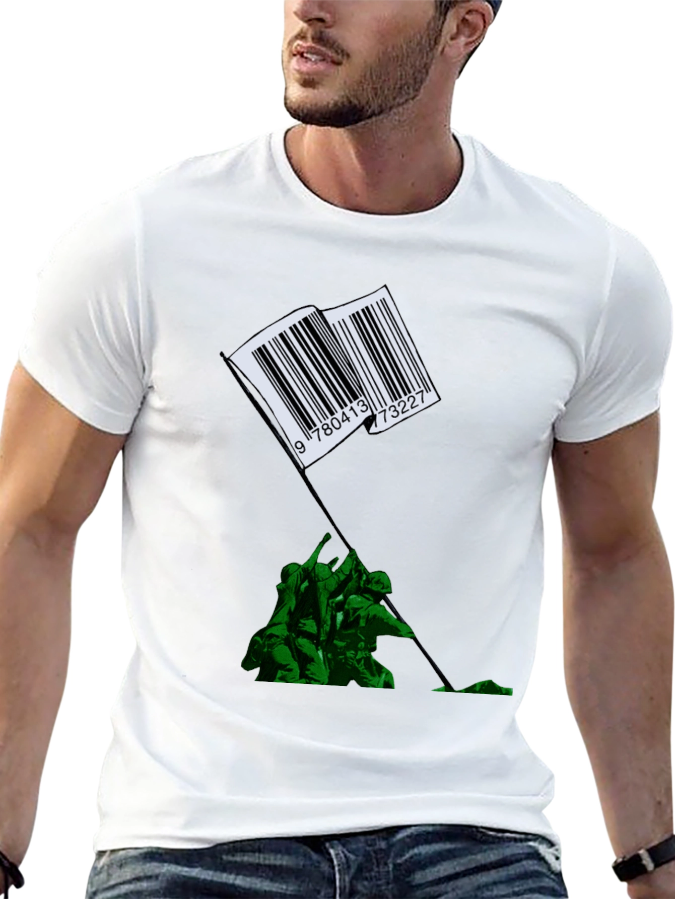 Barcode Flag Raising Graphic T-Shirt
