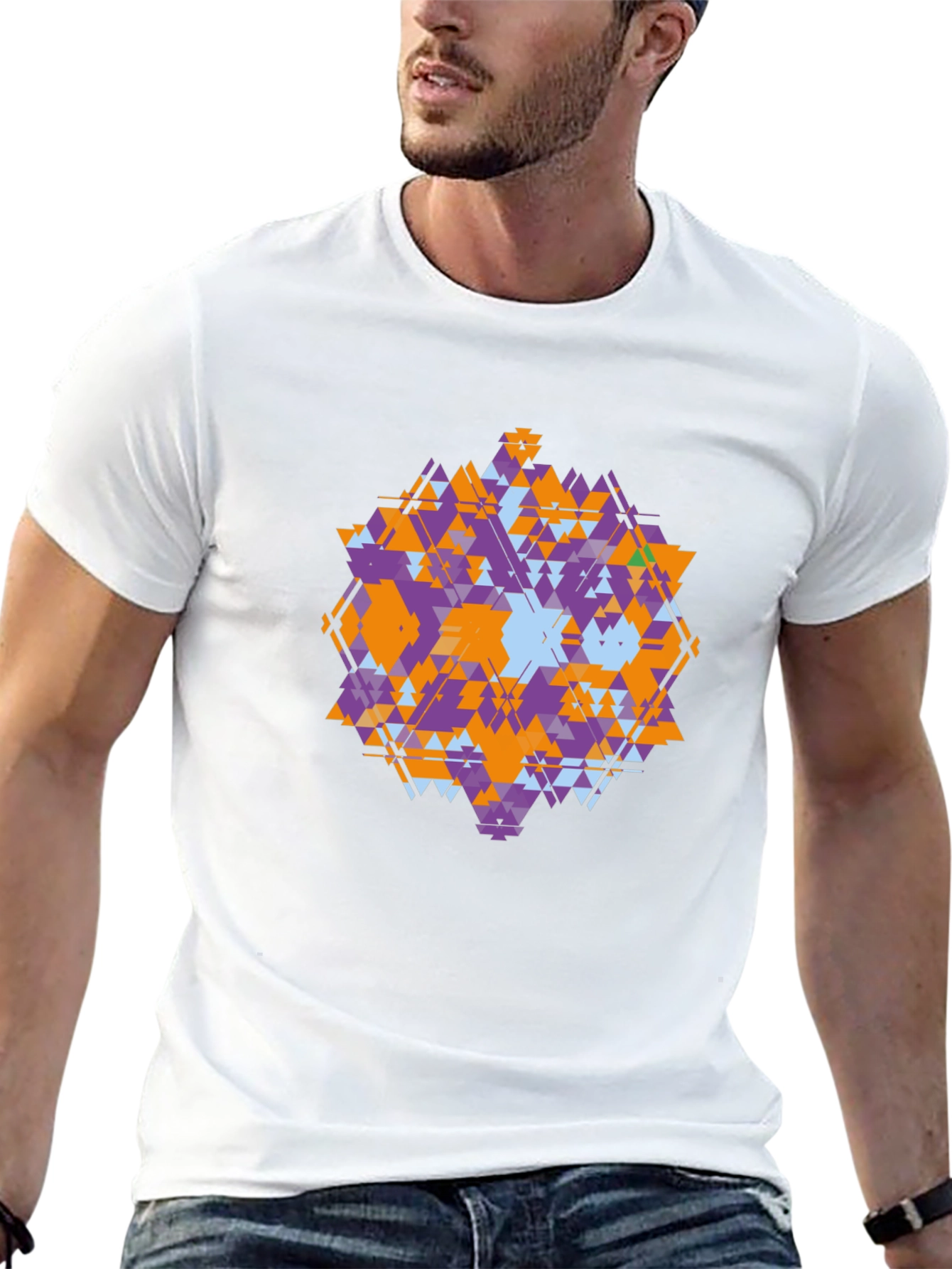 Geometric Triangle Pattern Black T-Shirt