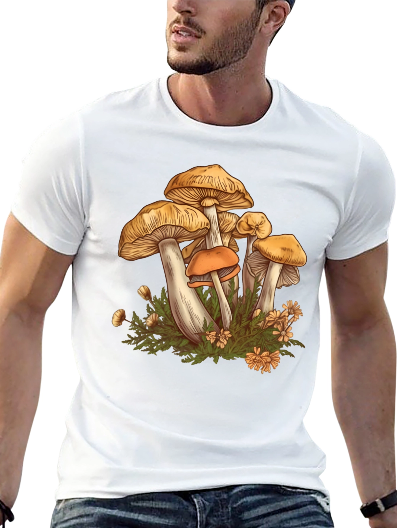 Mushroom Print Black Graphic Tee