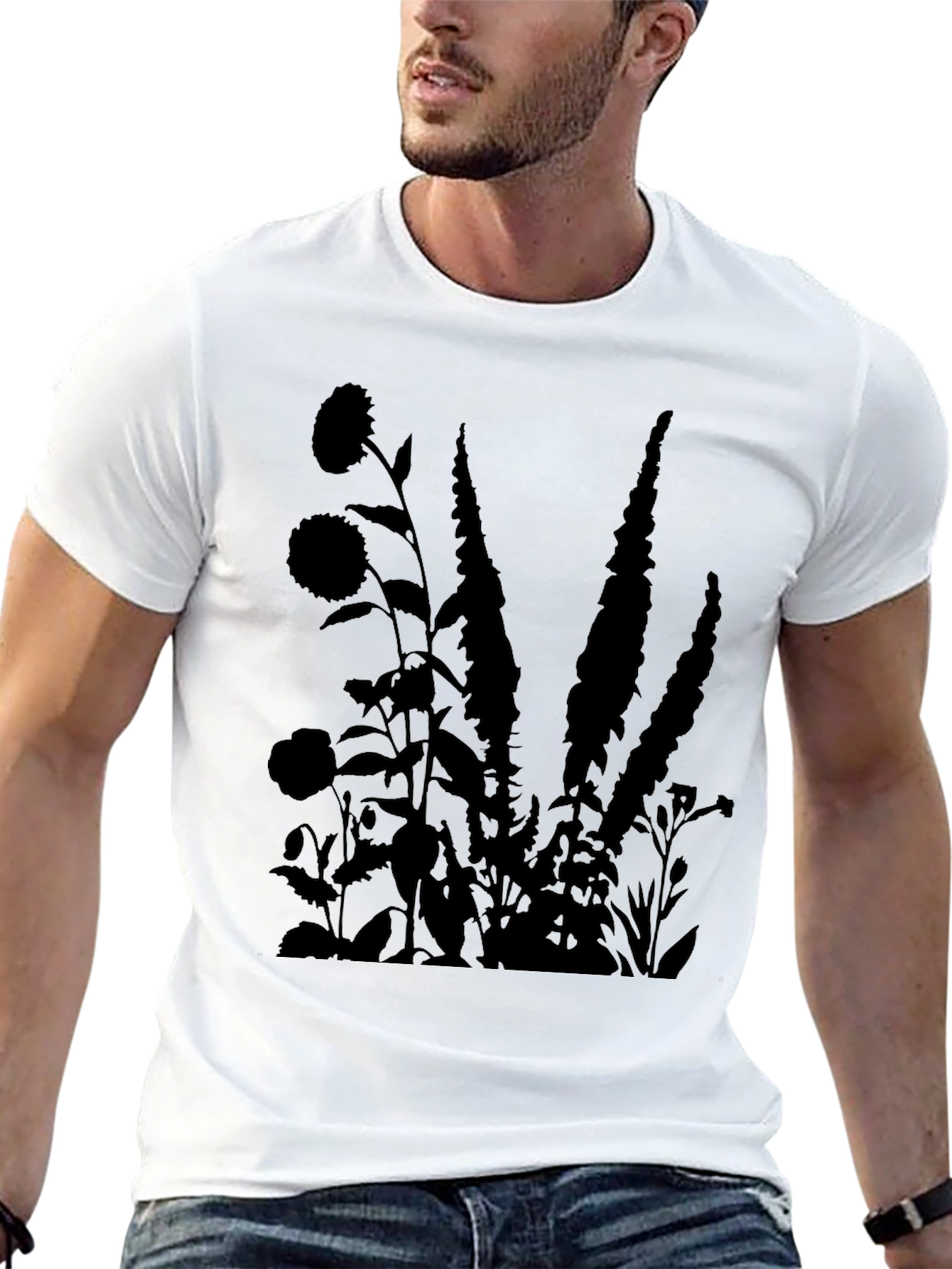 Floral Silhouette Black T-Shirt