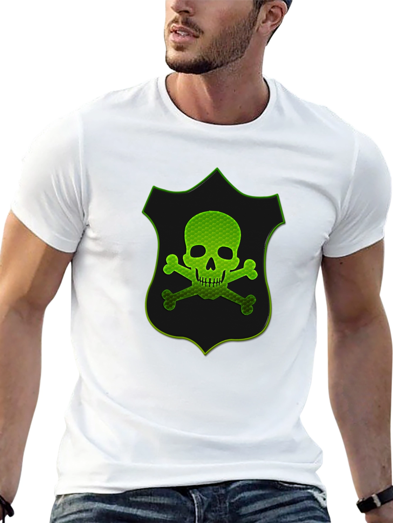 Green Skull Shield Graphic T-Shirt