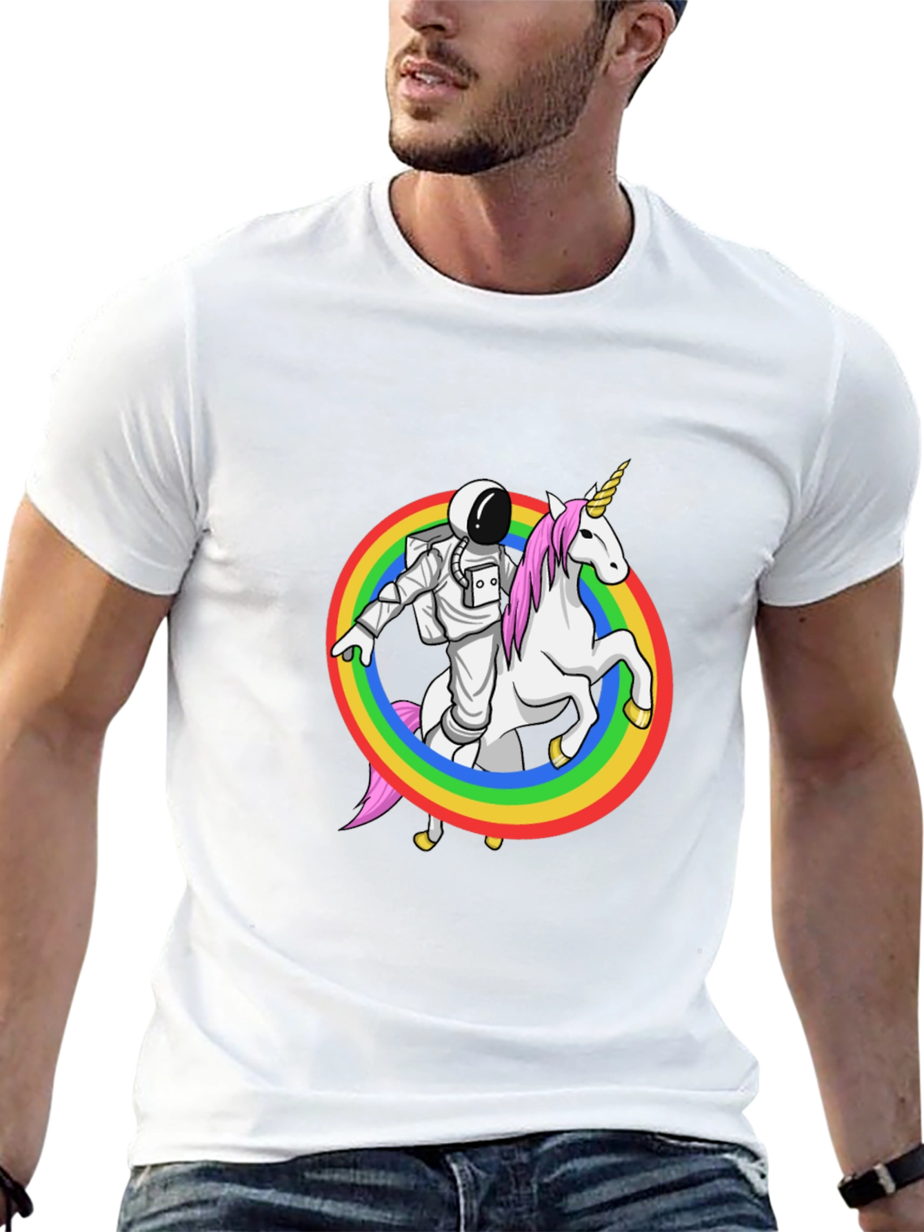 Astronaut Riding Unicorn Rainbow Graphic Tee