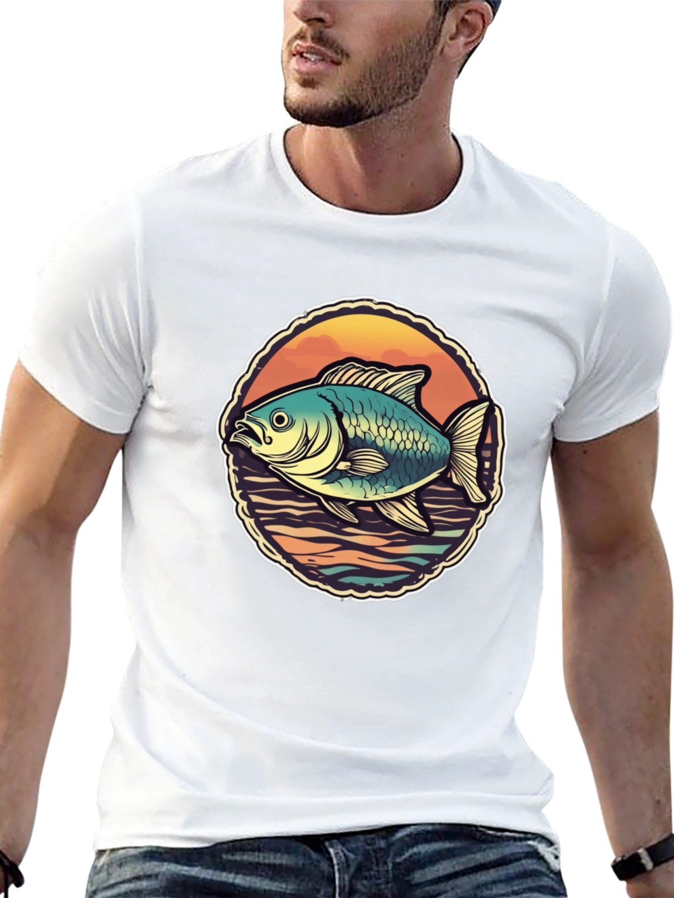 Mens Fish Graphic T-Shirt - Retro Design