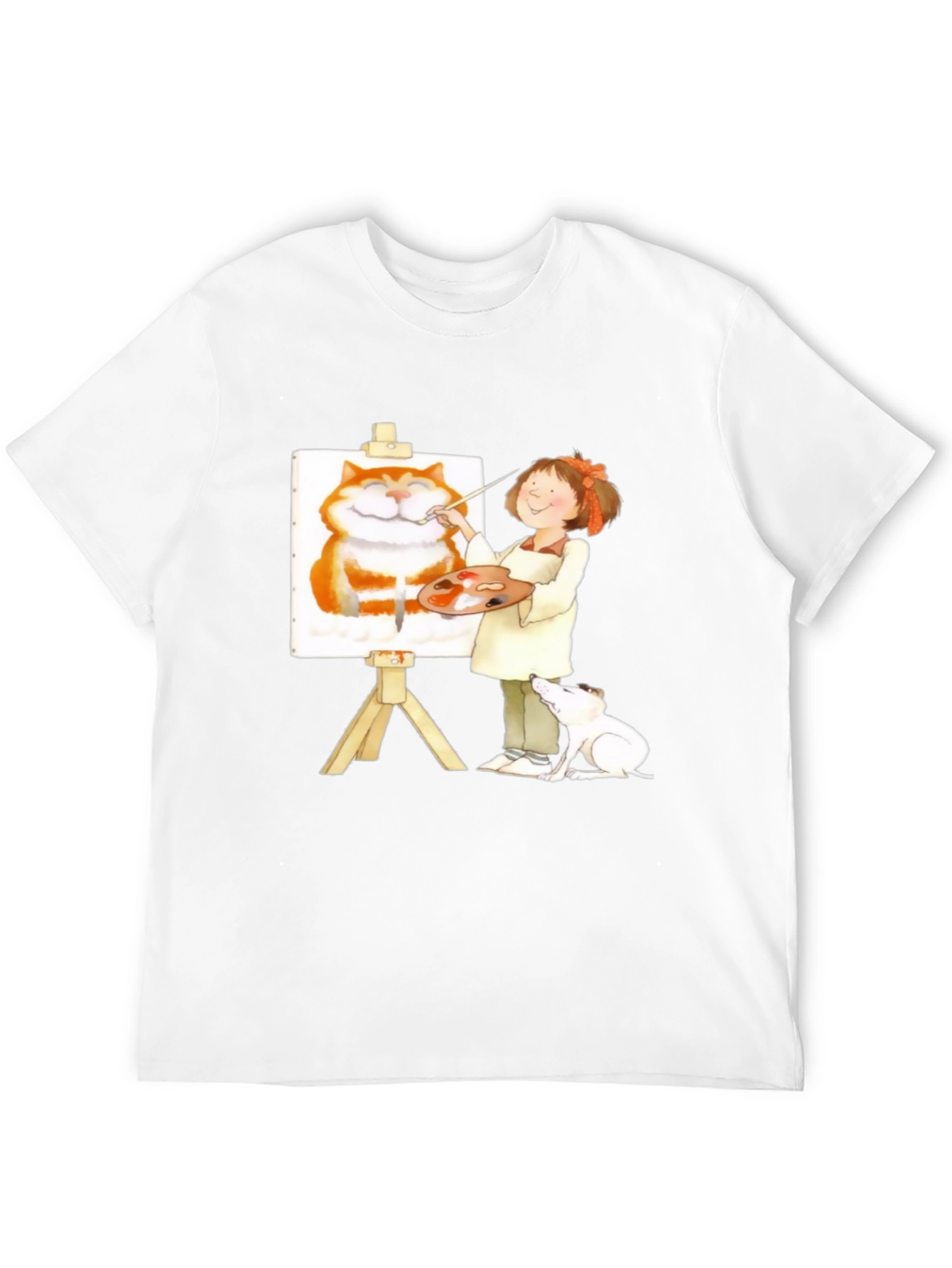 Painter Girl Cat Portrait Graphic T-Shirt